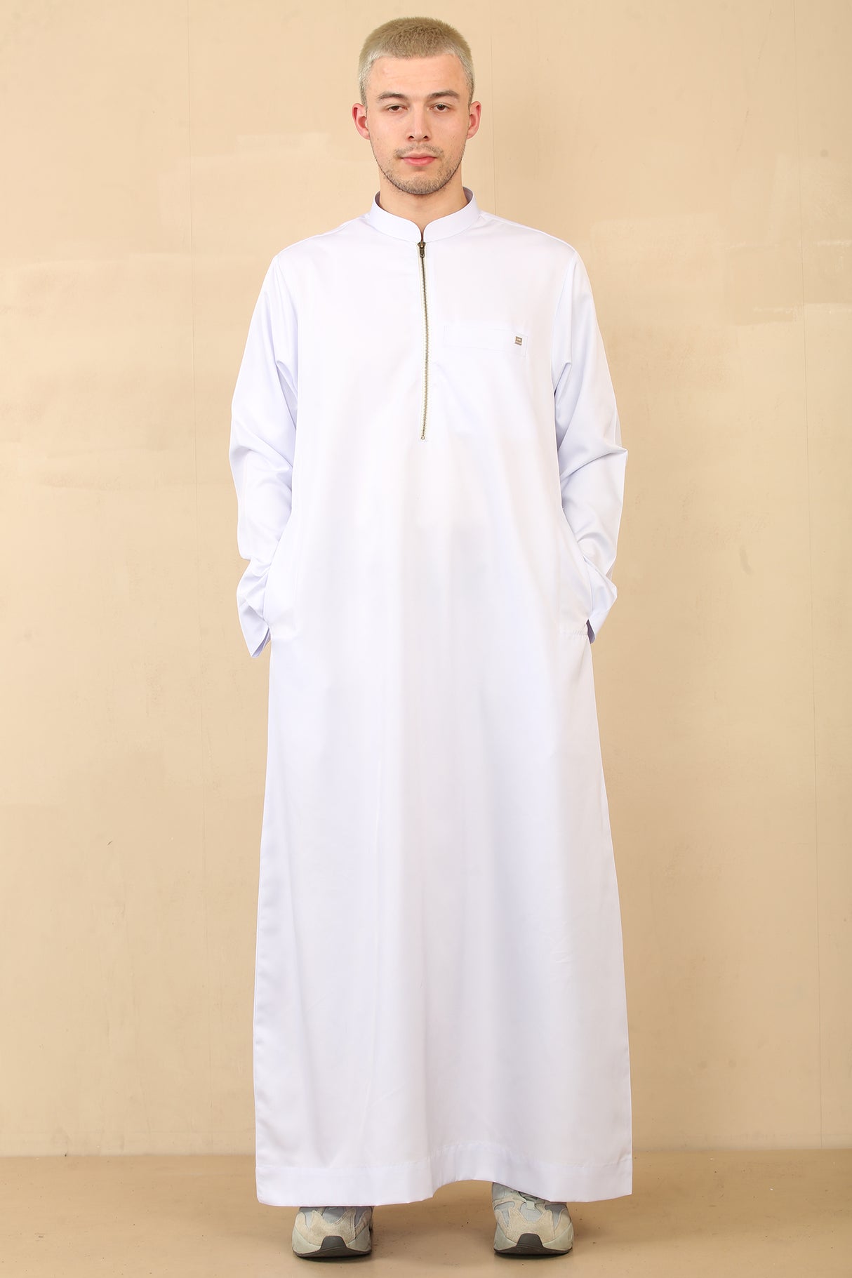 Men's Kuwaiti Matt Finish Zipper Jubba (White)
