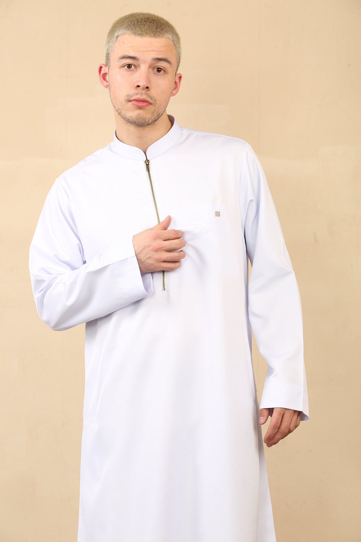 Men's Kuwaiti Matt Finish Zipper Jubba (White)