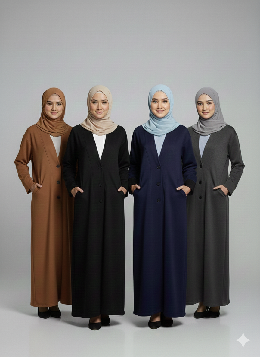 Ladies Kimono Luxury Fleece Button Abaya