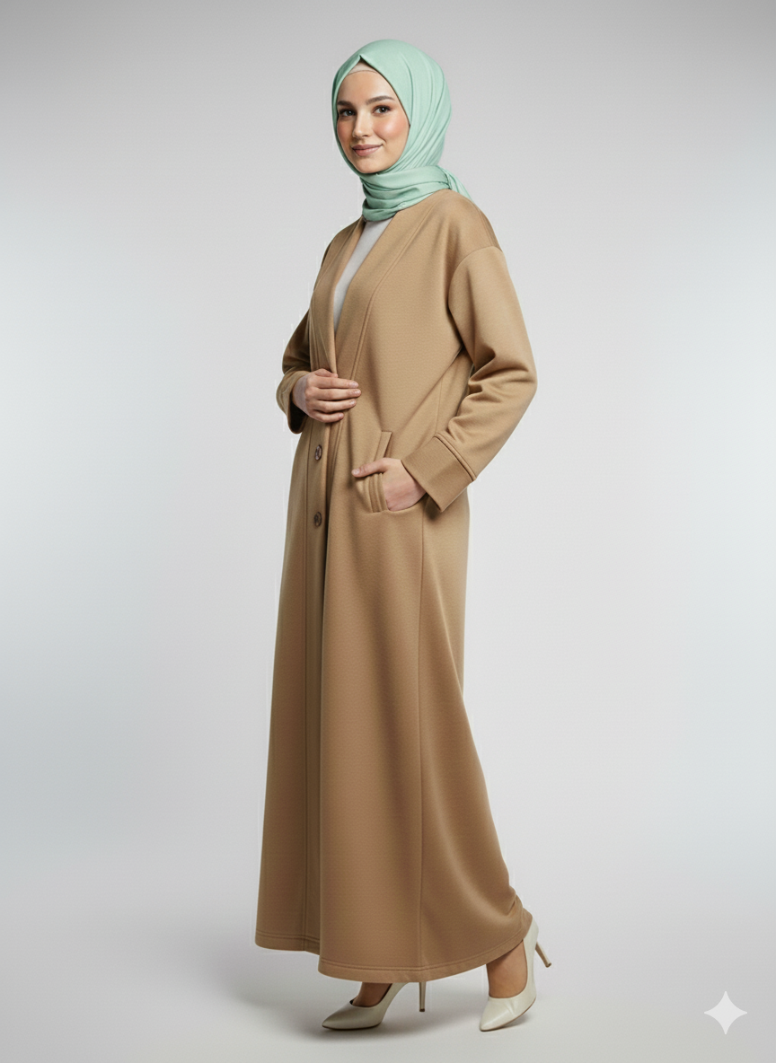 Ladies Kimono Luxury Fleece Button Abaya