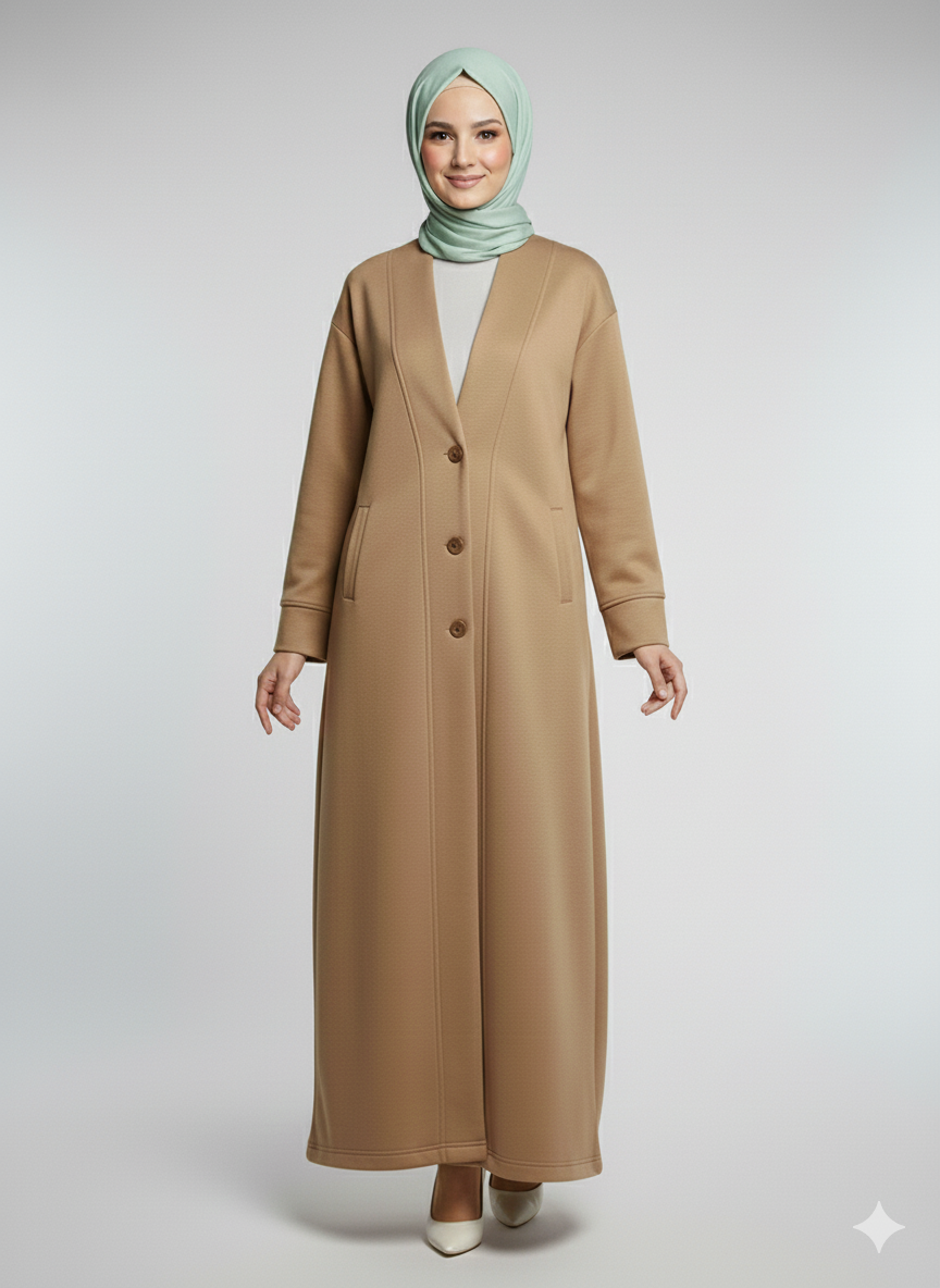 Ladies Kimono Luxury Fleece Button Abaya