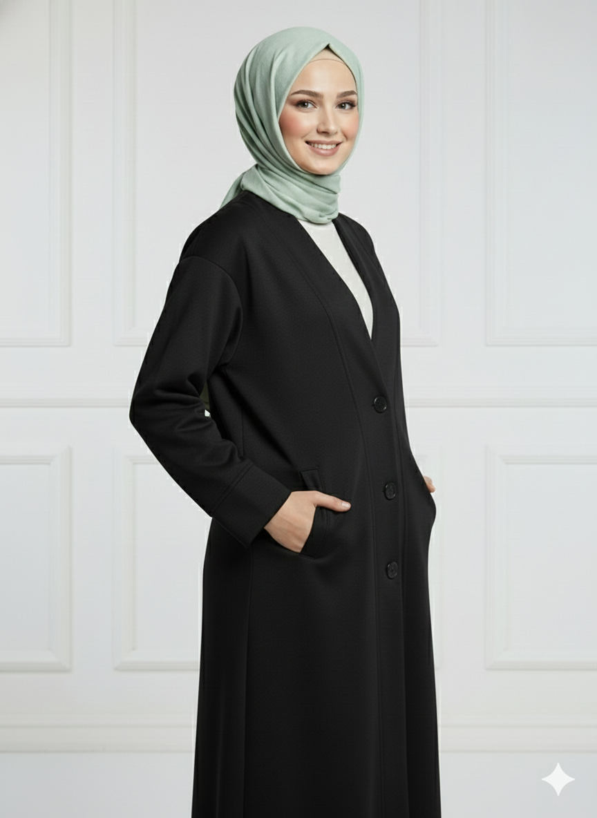 Ladies Kimono Luxury Fleece Button Abaya