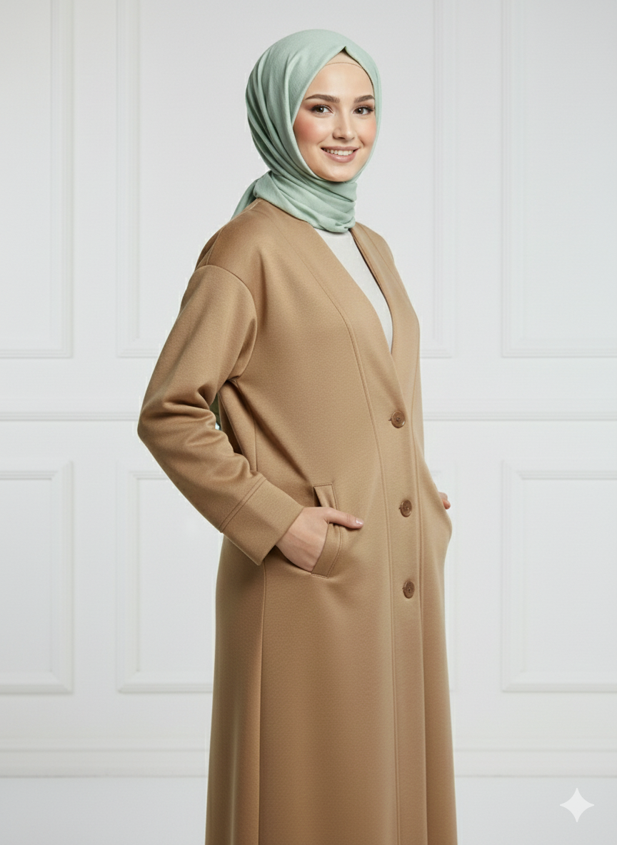 Ladies Kimono Luxury Fleece Button Abaya