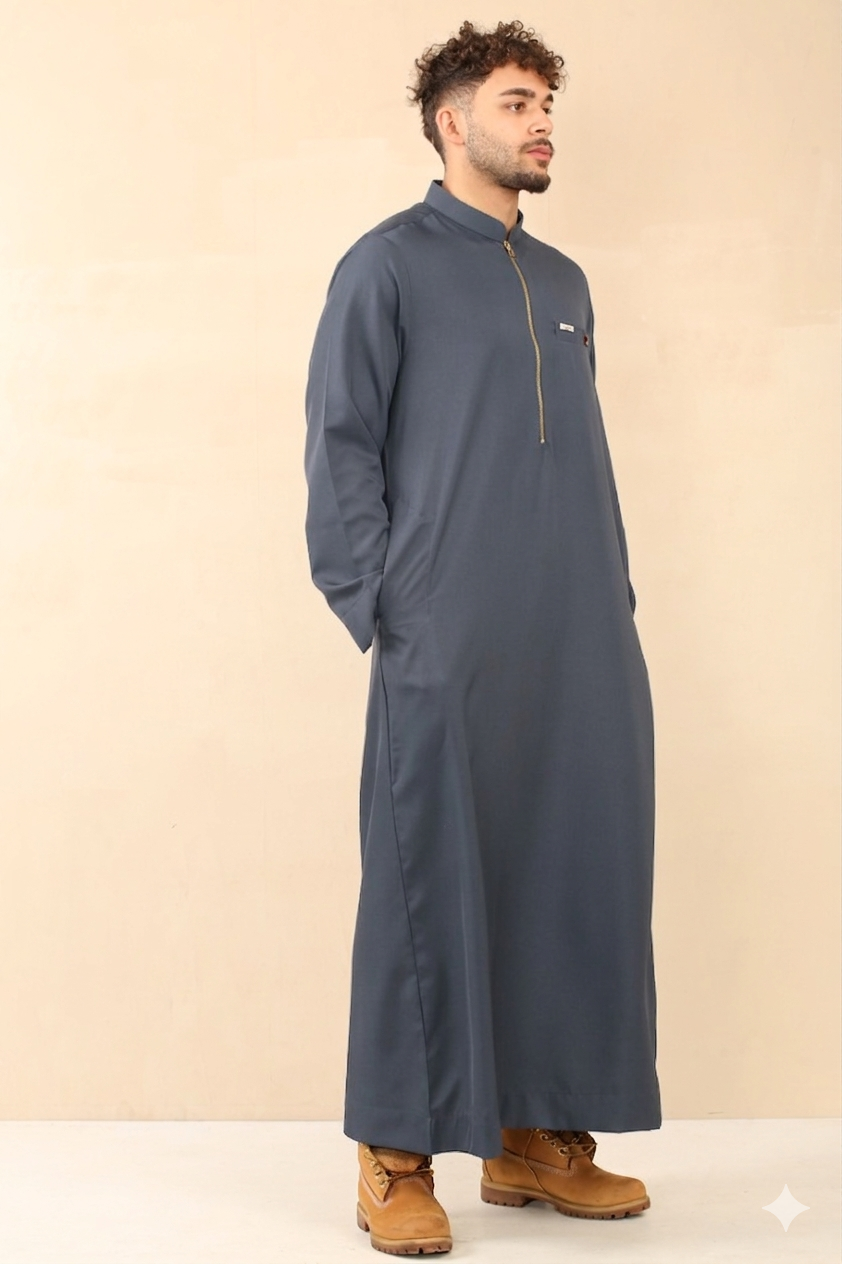 Men's Kuwaiti Matt Finish Zipper Jubba (Grey)