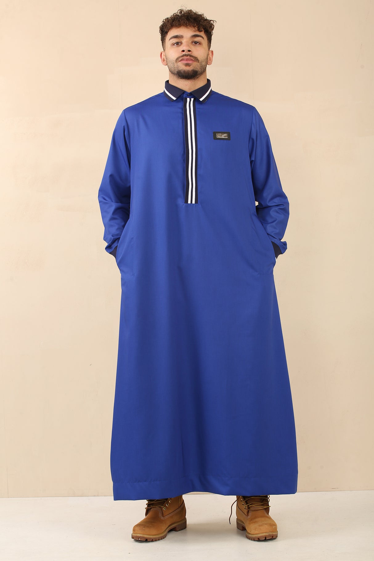 Men's Polo Collar Viscose Jubba (Blue)