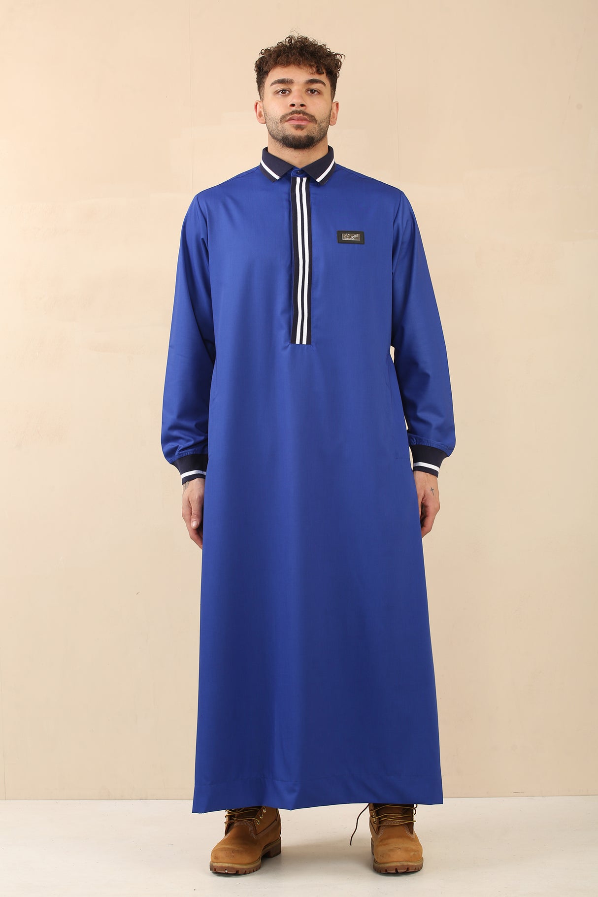 Men's Polo Collar Viscose Jubba (Blue)