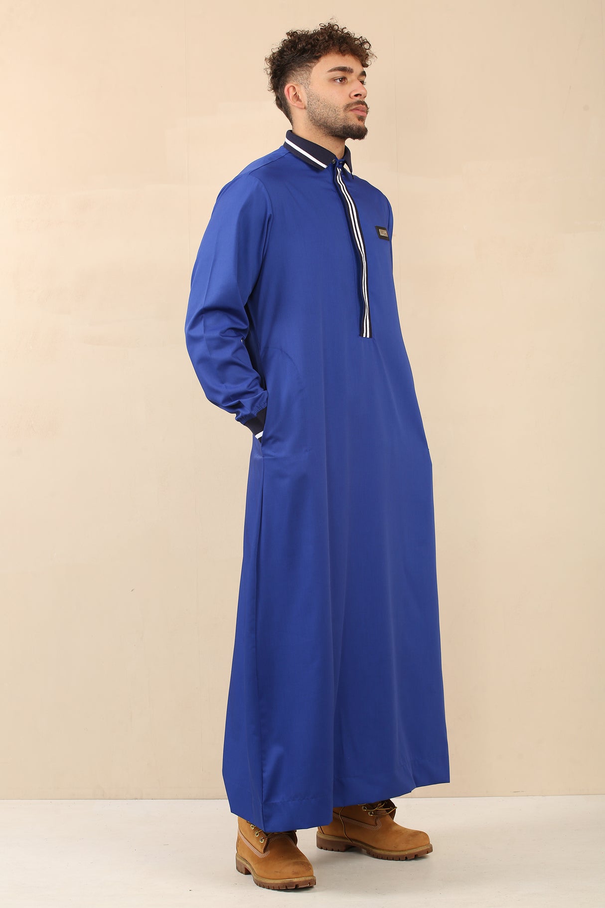 Men's Polo Collar Viscose Jubba (Blue)