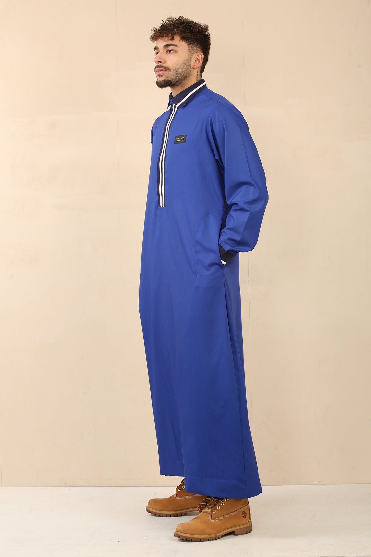 Men's Polo Collar Viscose Jubba (Blue)