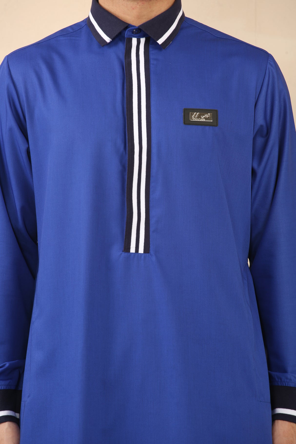 Men's Polo Collar Viscose Jubba (Blue)