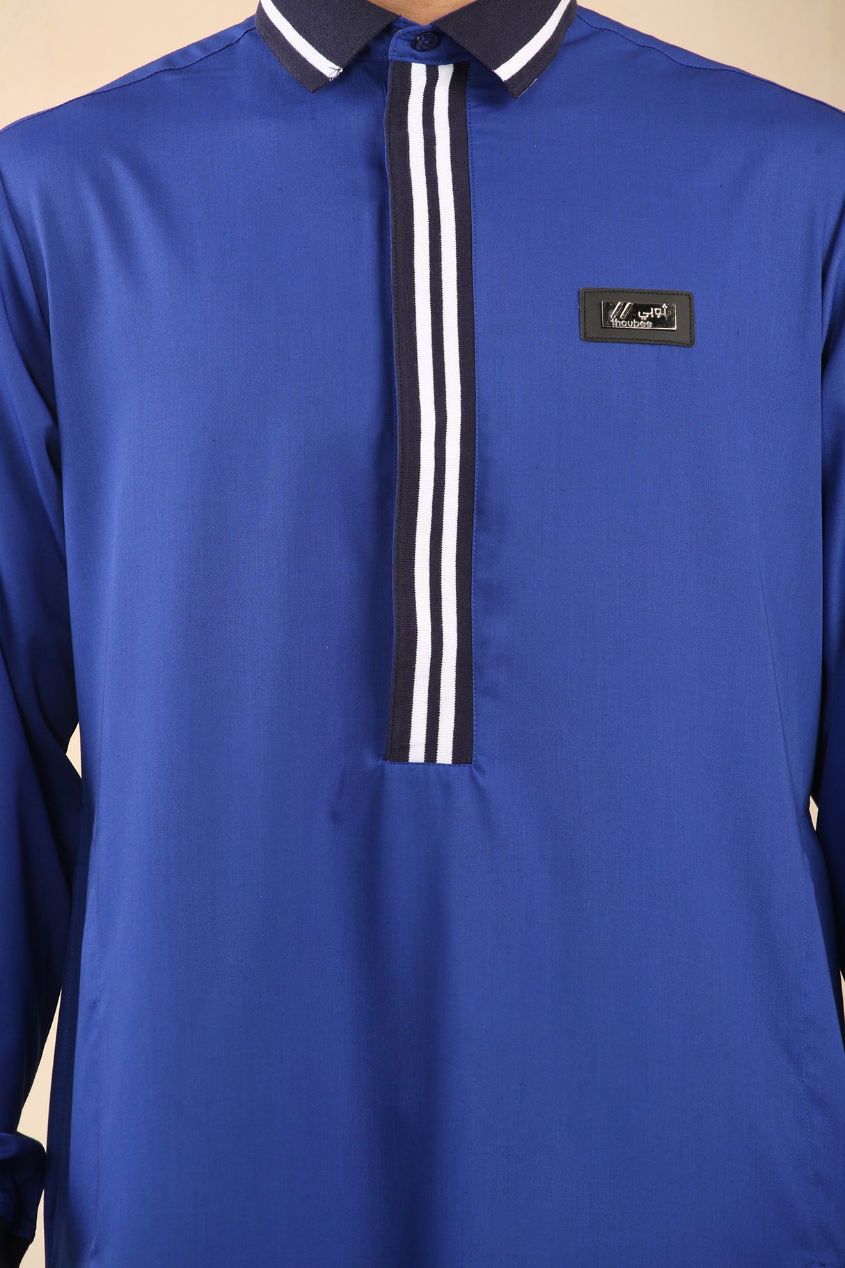 Men's Polo Collar Viscose Jubba (Blue)