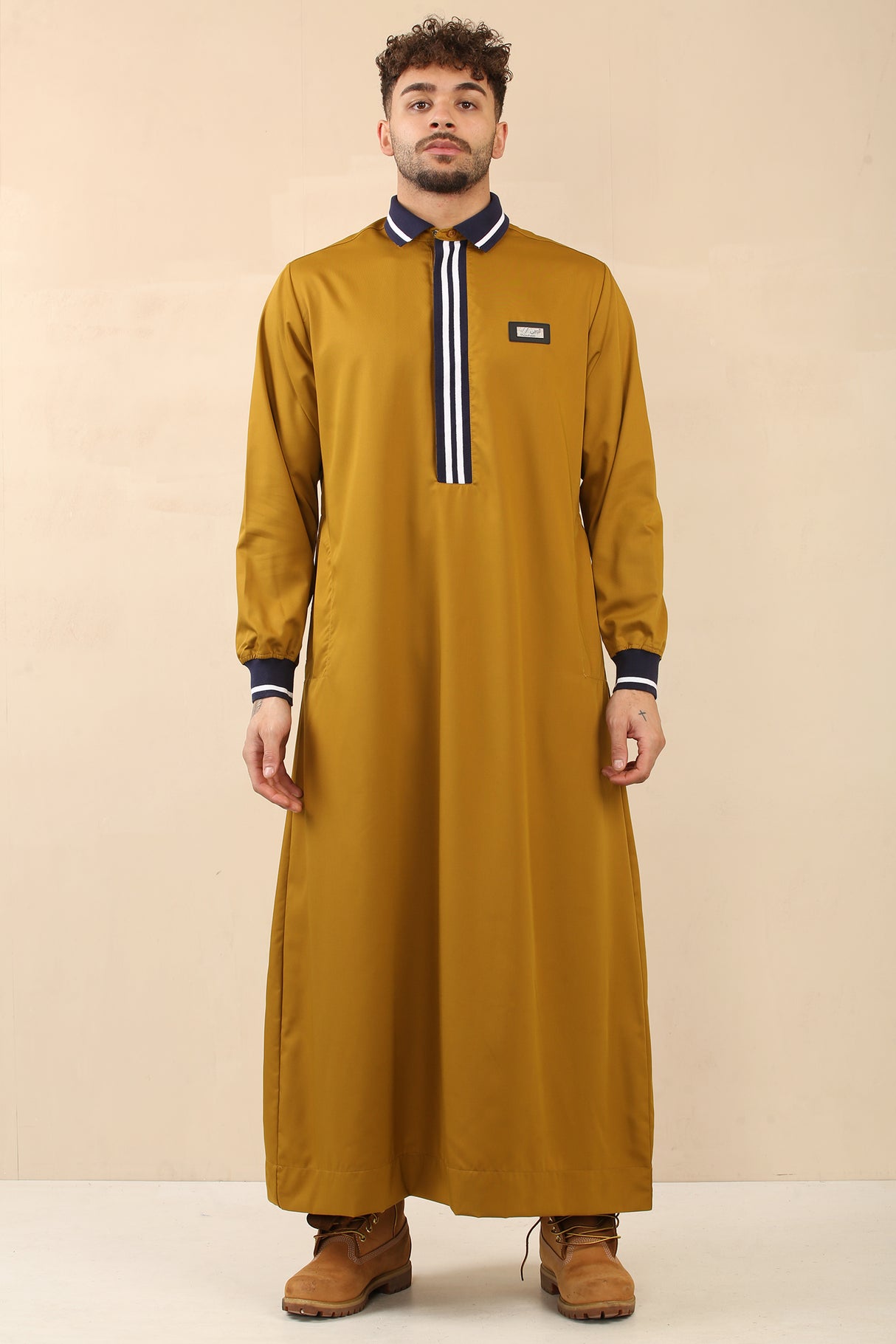 Men's Polo Collar Viscose Jubba (Mustard Gold)