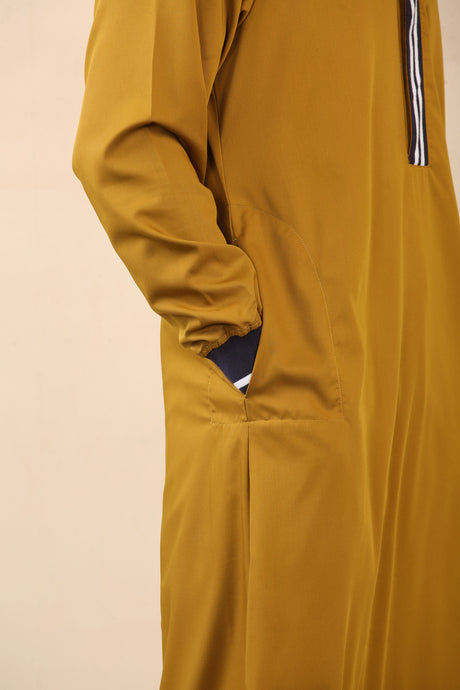 Men's Polo Collar Viscose Jubba (Mustard Gold)