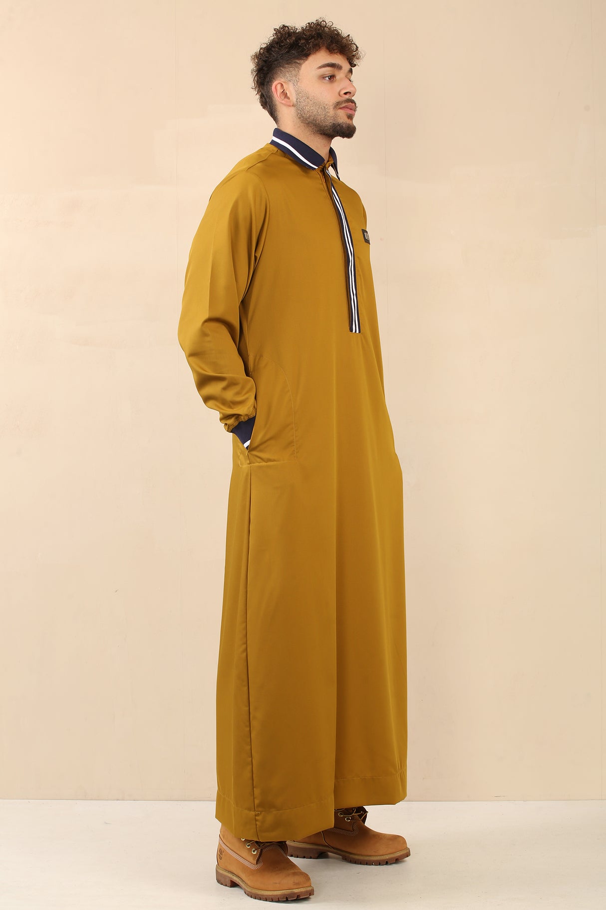 Men's Polo Collar Viscose Jubba (Mustard Gold)