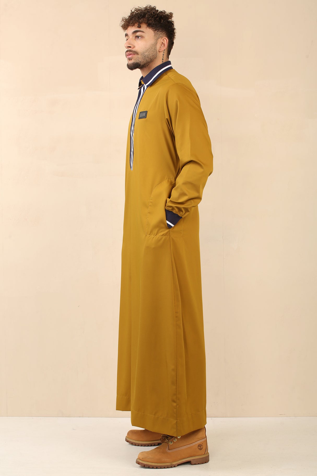 Men's Polo Collar Viscose Jubba (Mustard Gold)