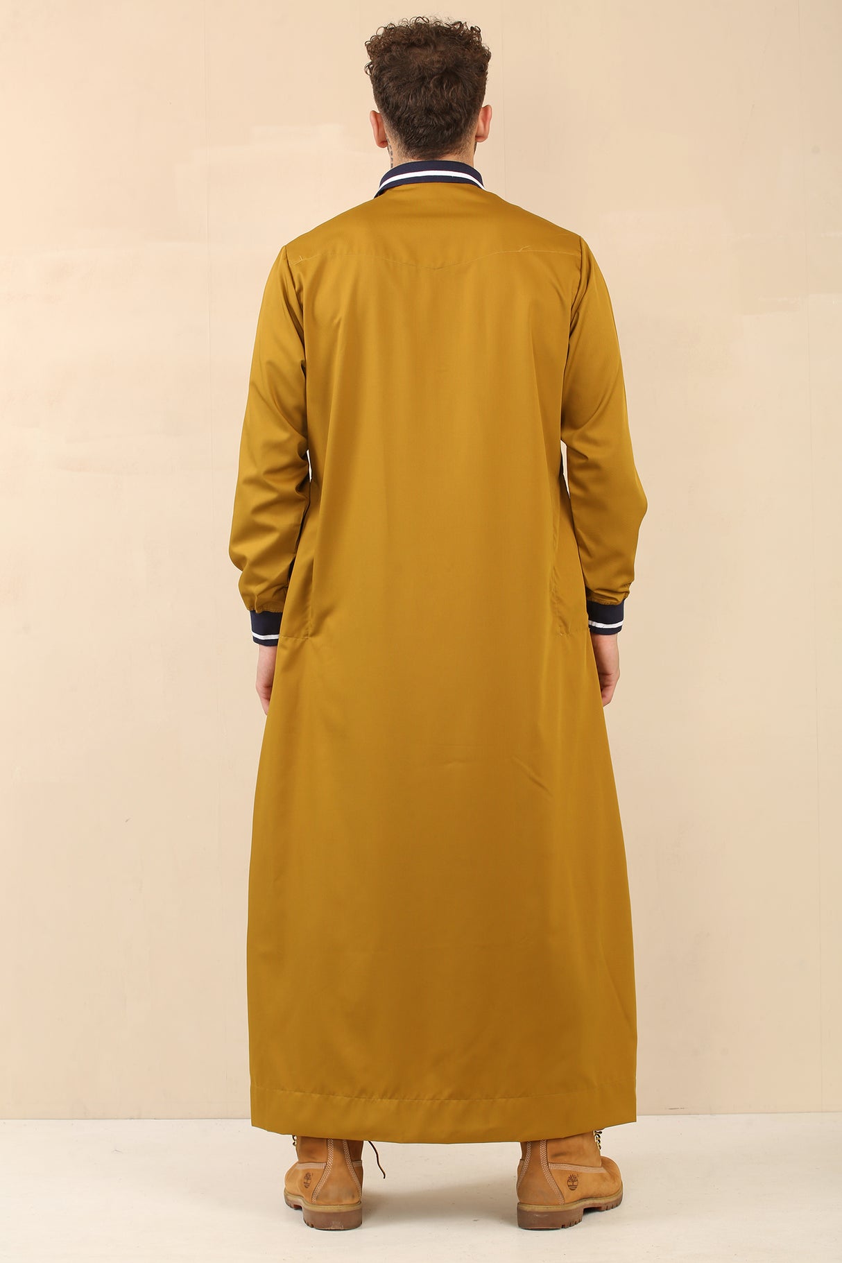Men's Polo Collar Viscose Jubba (Mustard Gold)