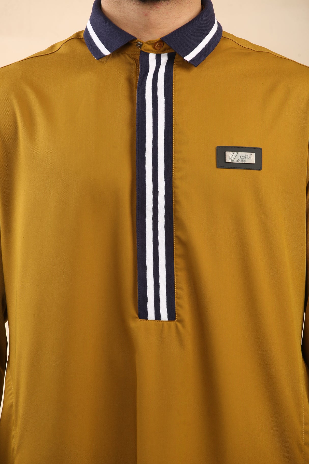 Men's Polo Collar Viscose Jubba (Mustard Gold)