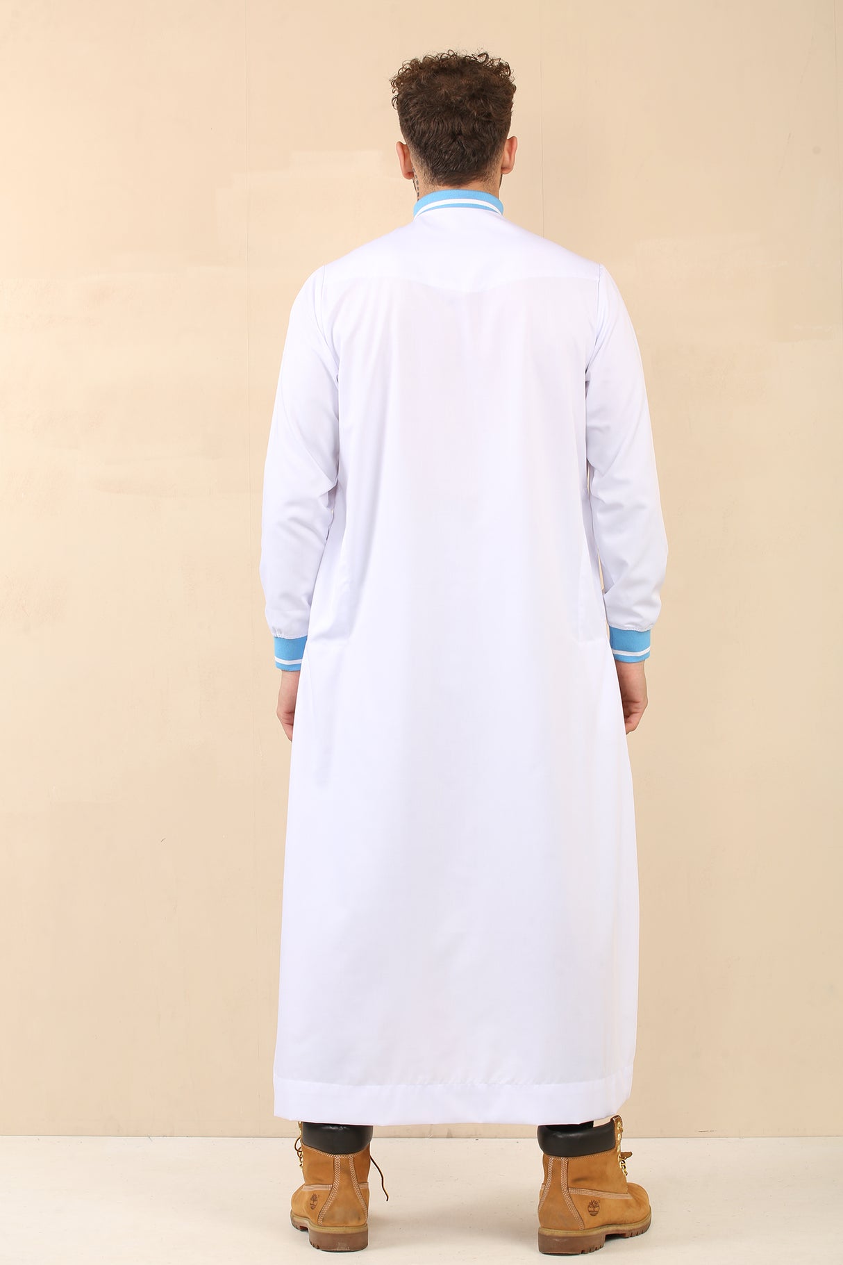 Men's Polo Collar Viscose Zipper Jubba (White)