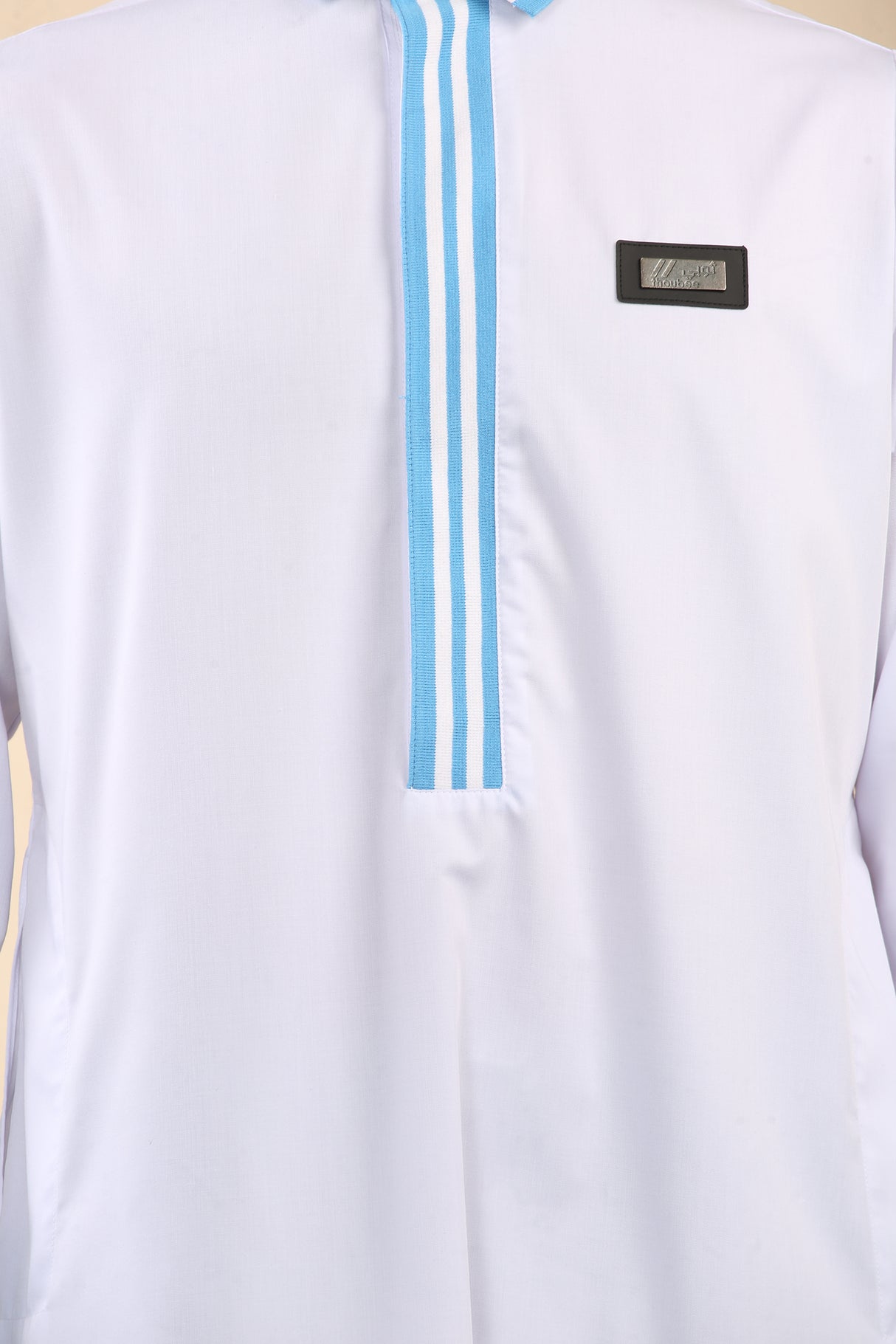 Men's Polo Collar Viscose Zipper Jubba (White)