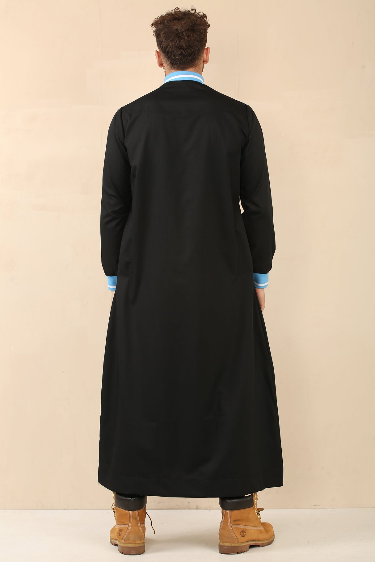 Men's Polo Collar Viscose Zipper Jubba (Black)