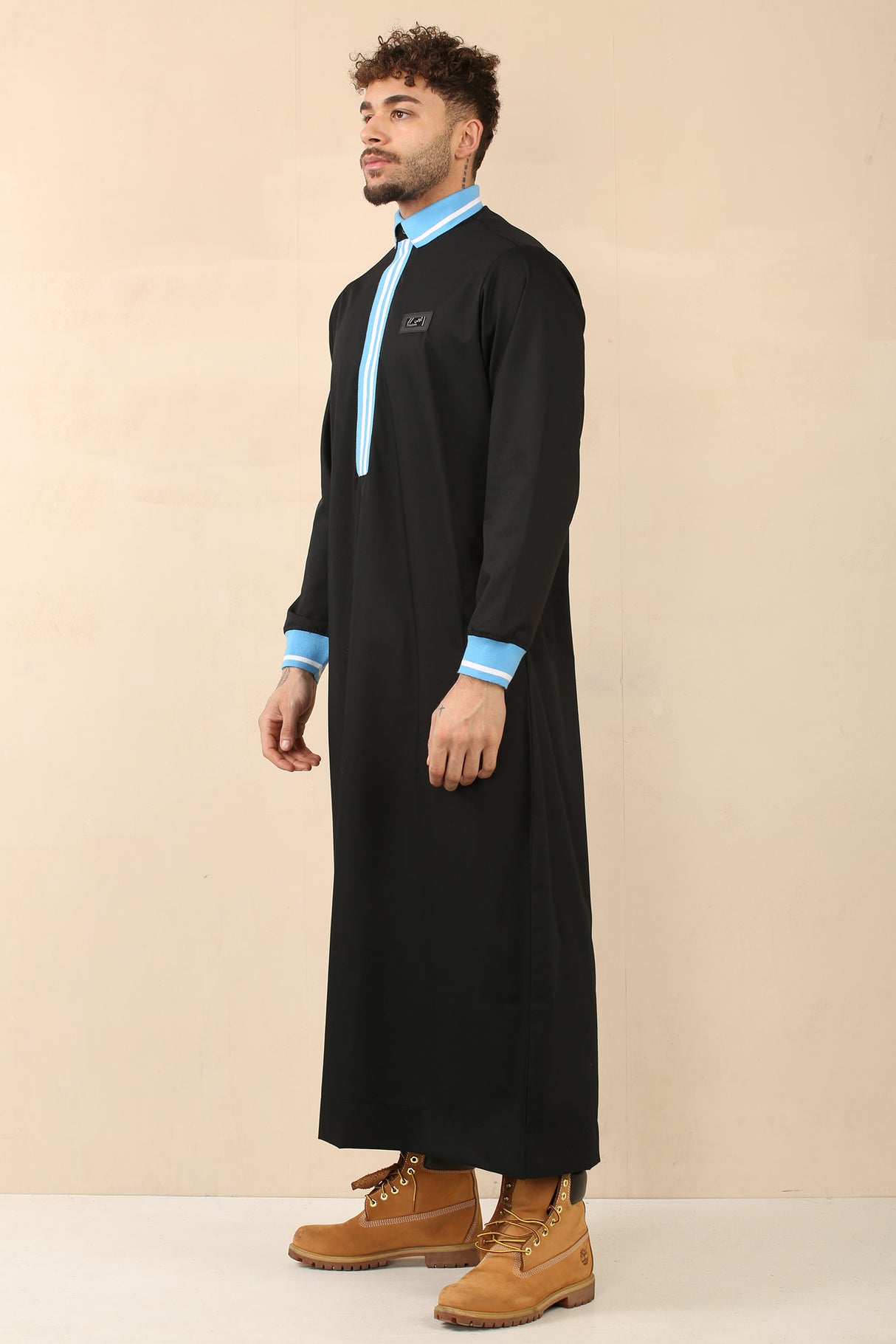 Men's Polo Collar Viscose Zipper Jubba (Black)