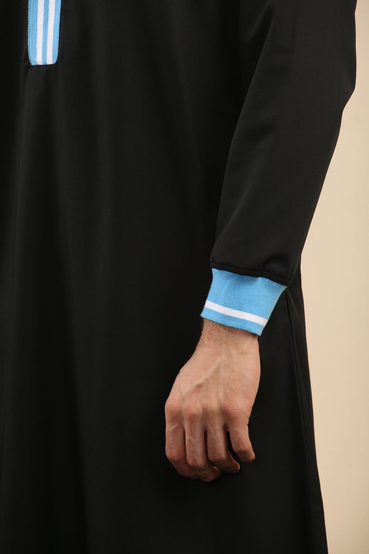 Men's Polo Collar Viscose Zipper Jubba (Black)