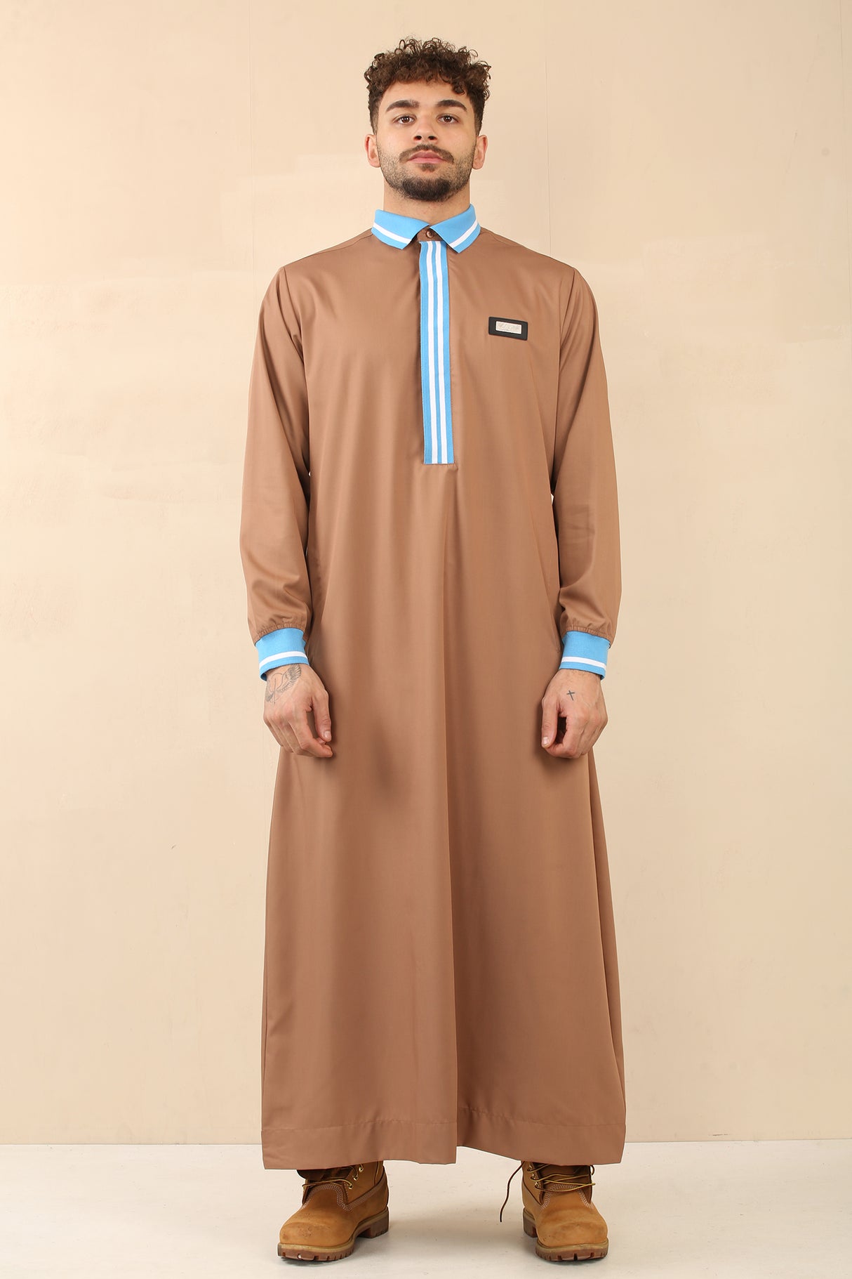 Men's Polo Collar Viscose Zipper Jubba (Caramel)