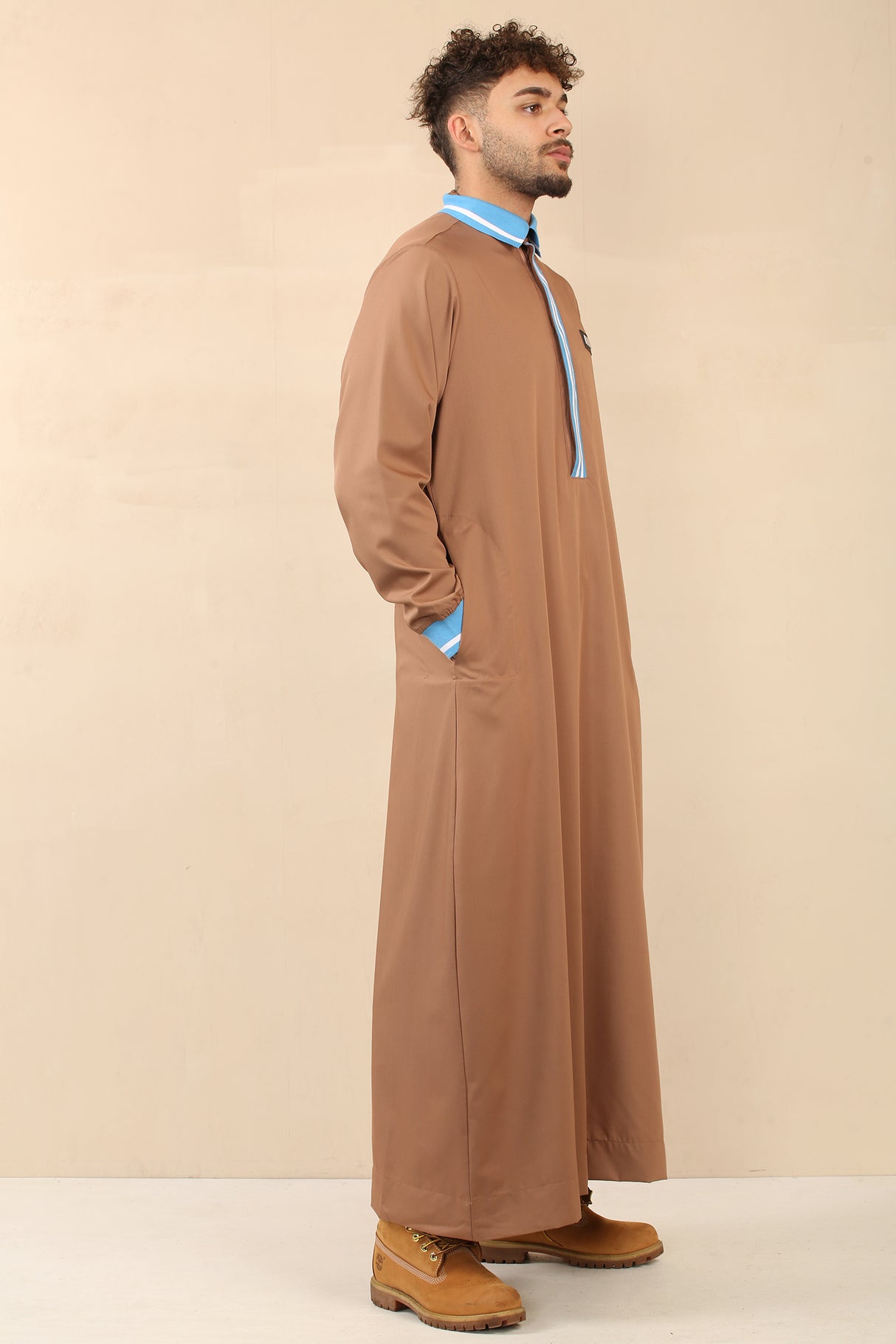 Men's Polo Collar Viscose Zipper Jubba (Caramel)