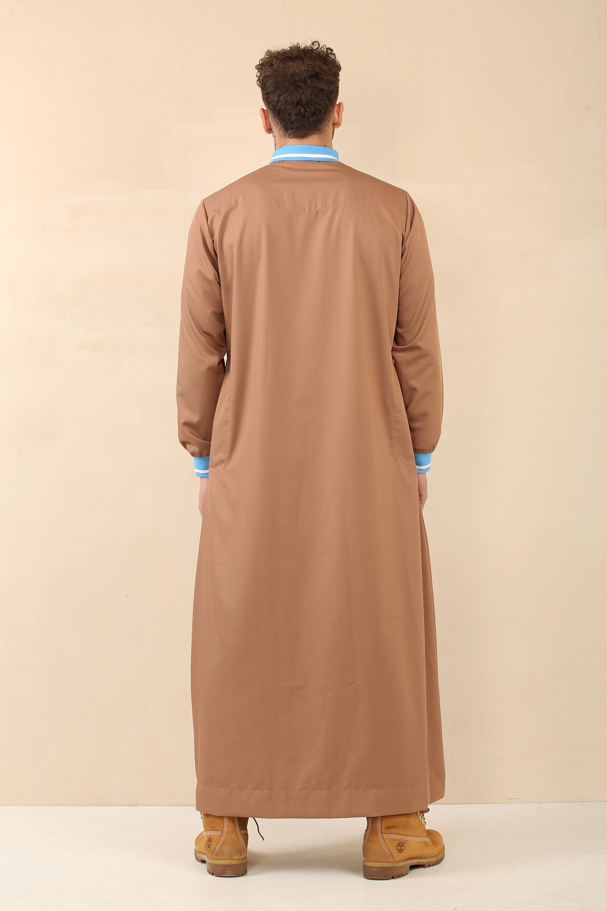 Men's Polo Collar Viscose Zipper Jubba (Caramel)