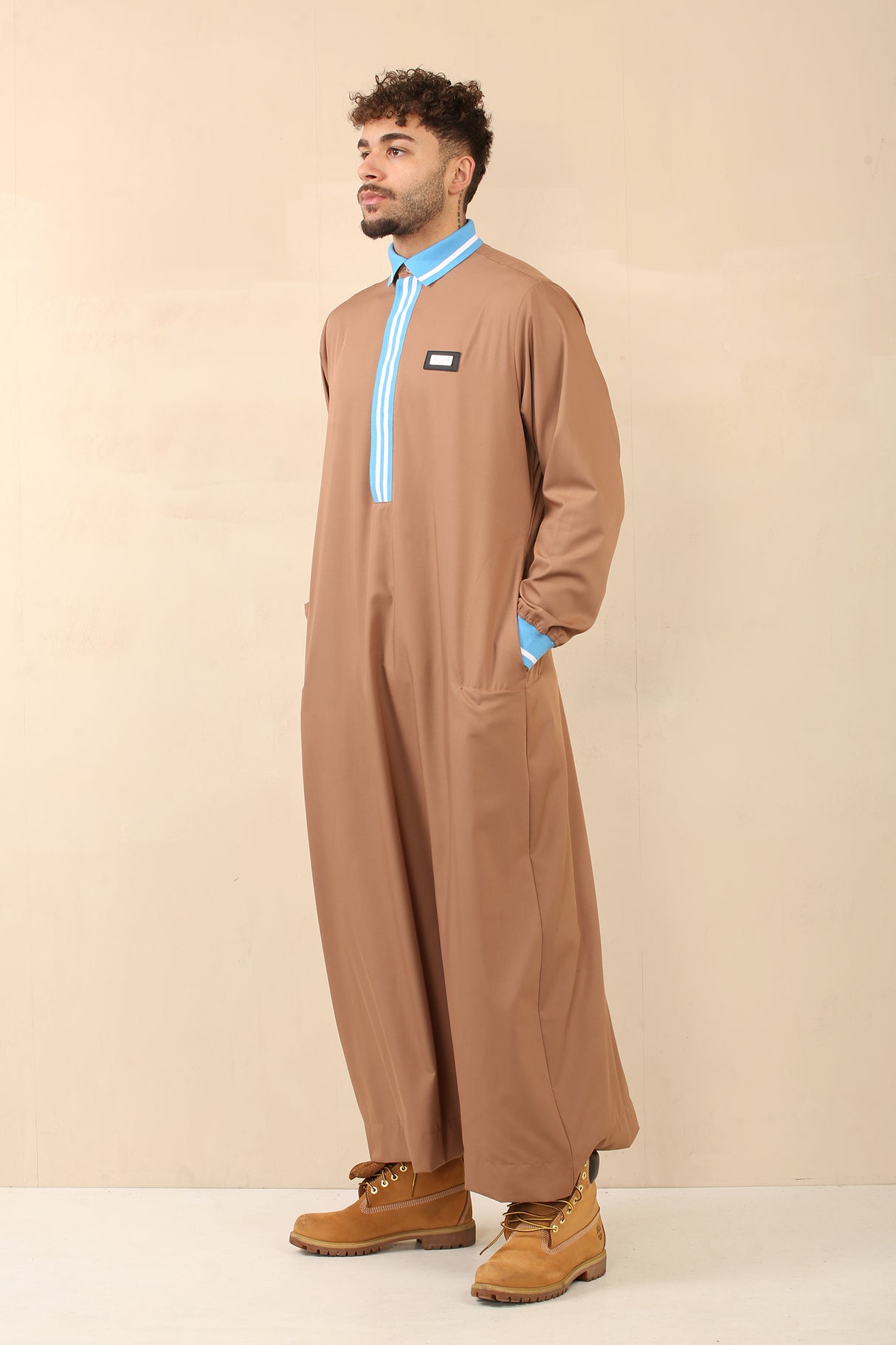 Men's Polo Collar Viscose Zipper Jubba (Caramel)