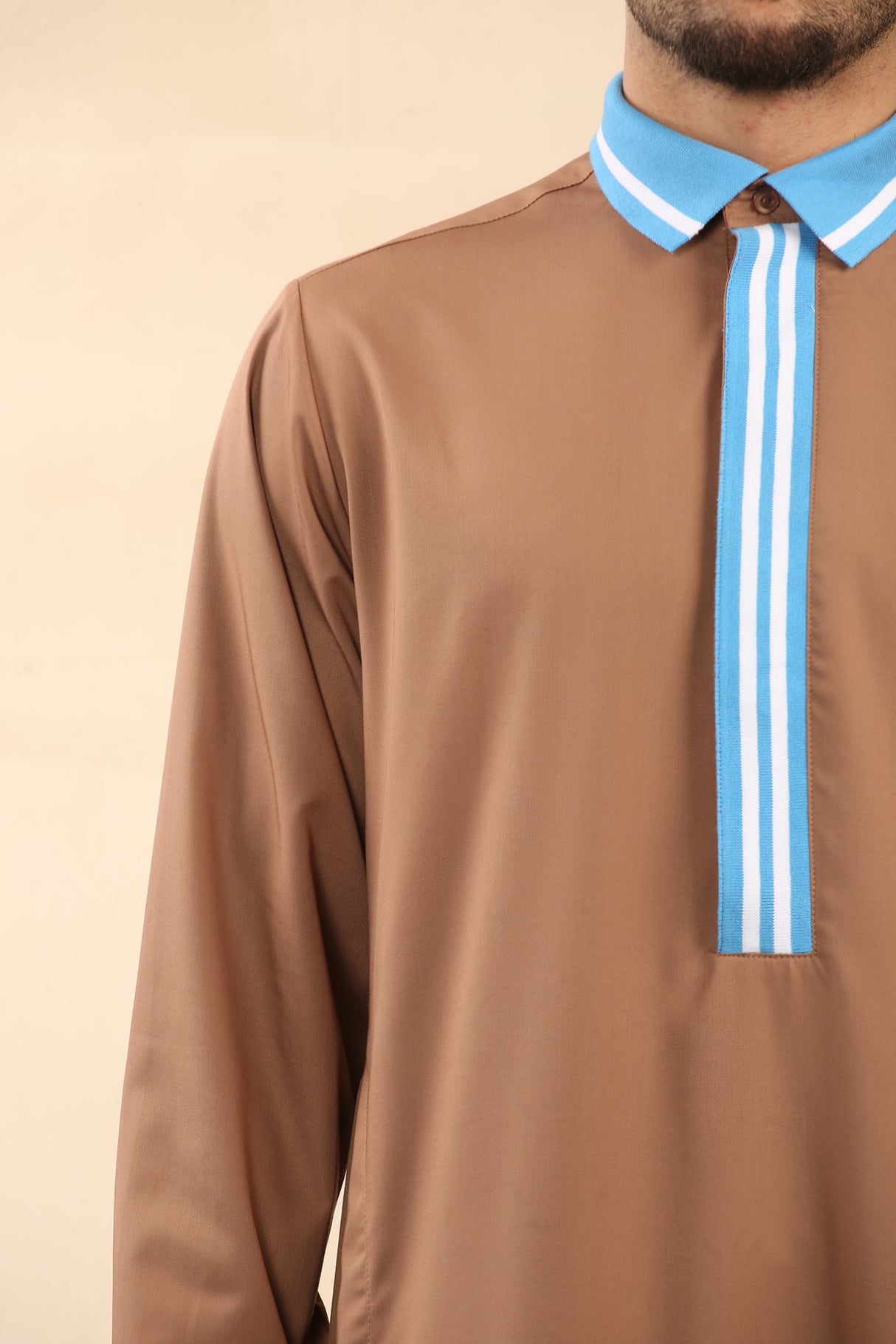 Men's Polo Collar Viscose Zipper Jubba (Caramel)