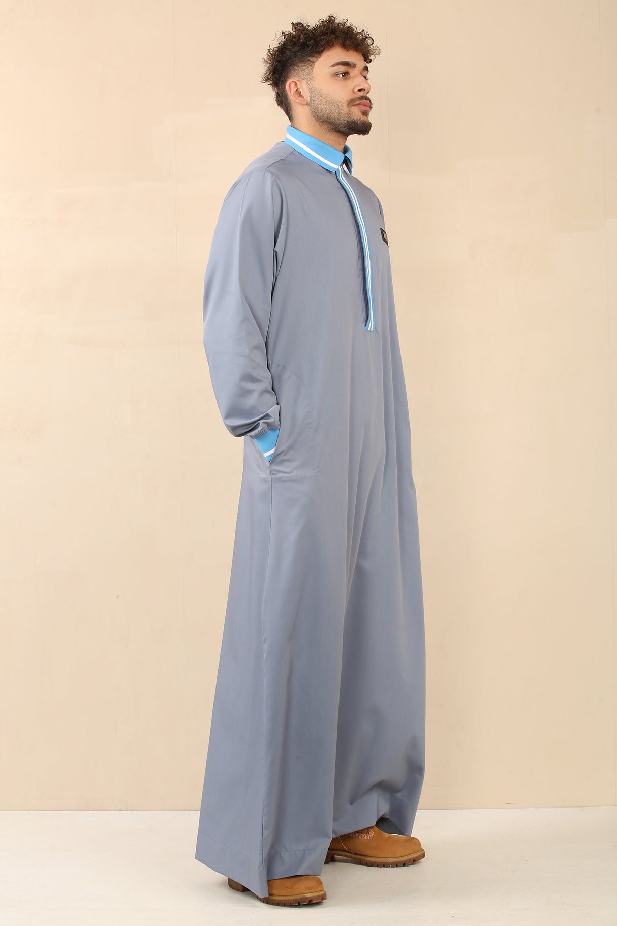 Men's Polo Collar Viscose Jubba (Light Grey)
