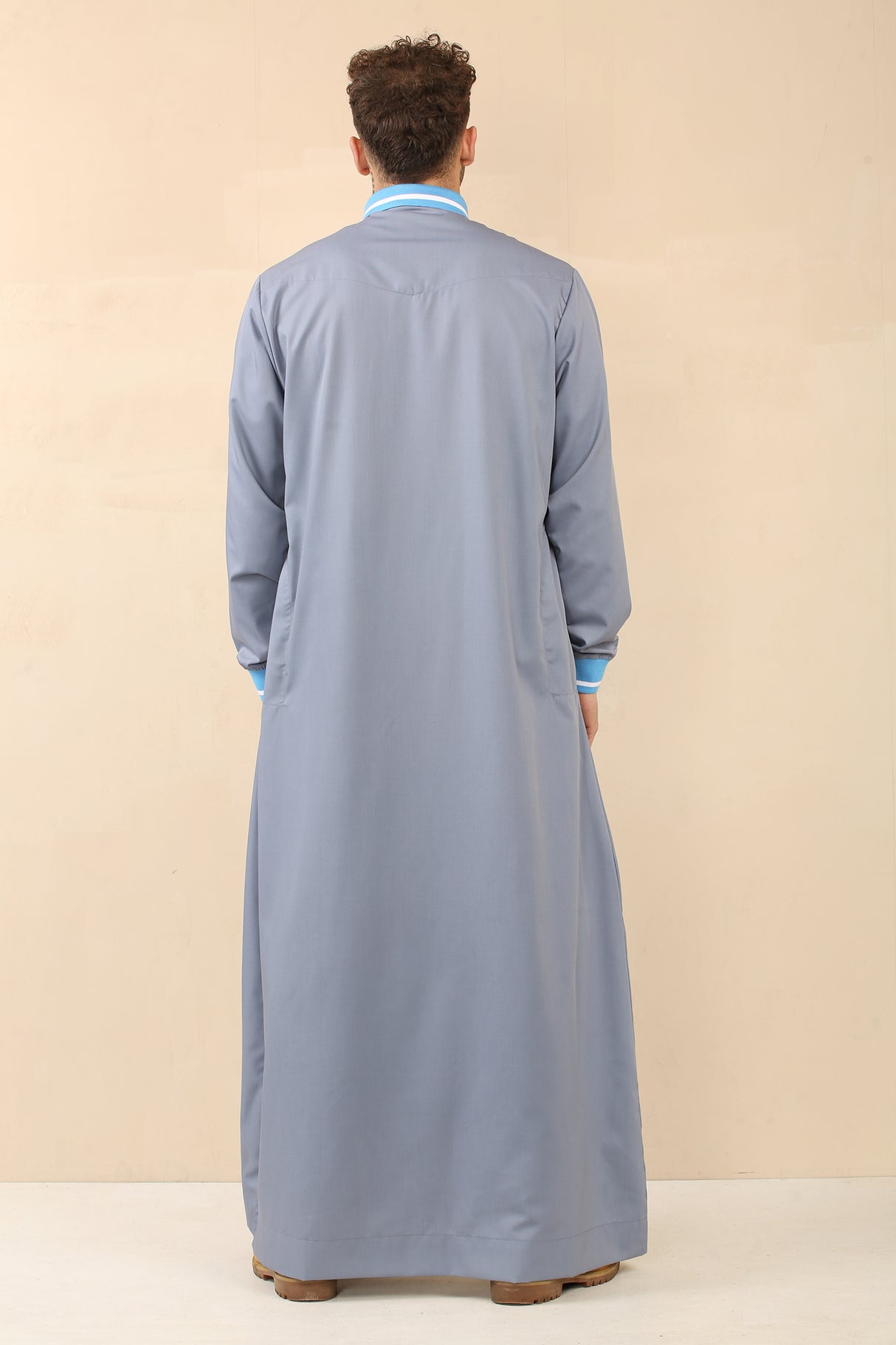 Men's Polo Collar Viscose Jubba (Light Grey)