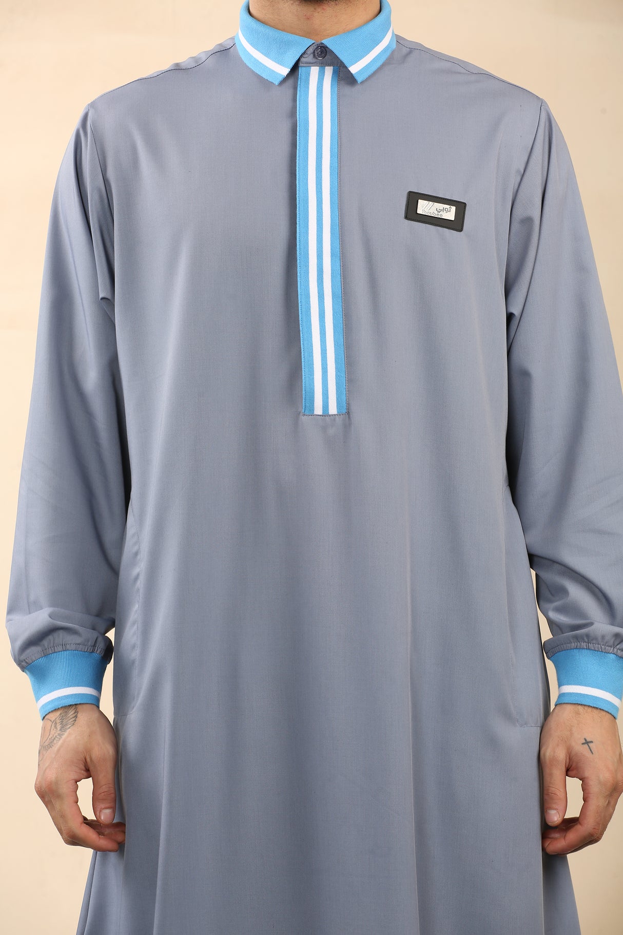 Men's Polo Collar Viscose Jubba (Light Grey)
