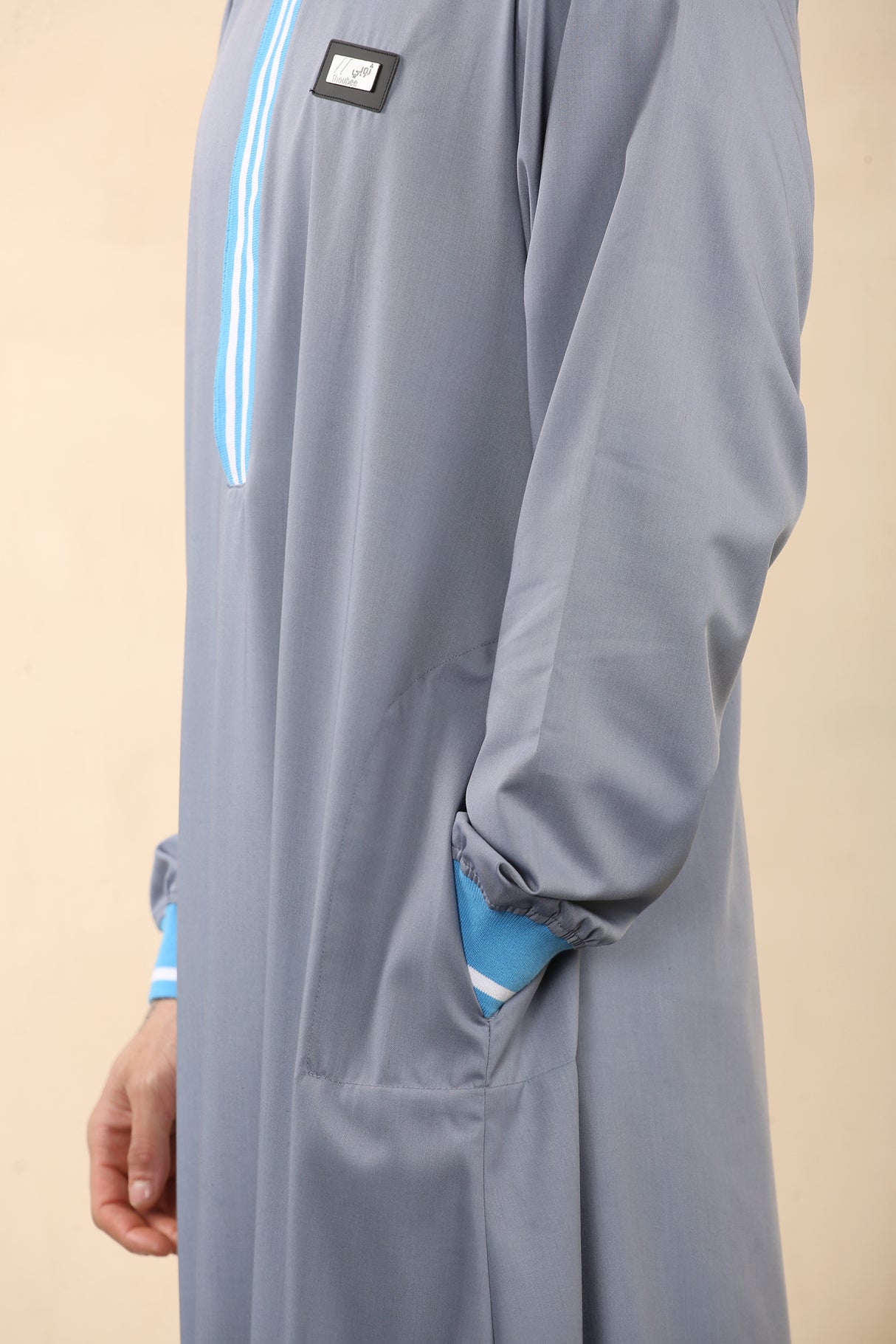 Men's Polo Collar Viscose Jubba (Light Grey)