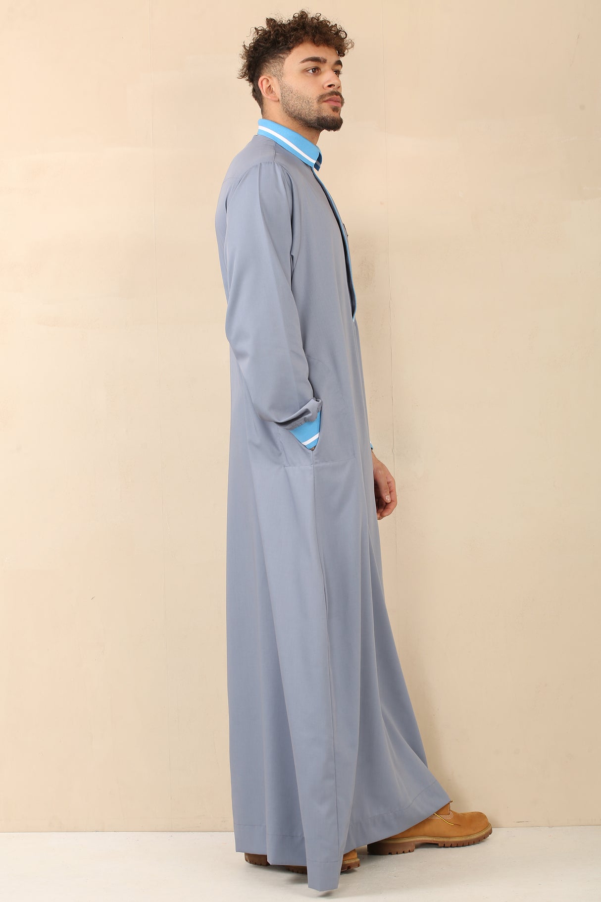 Men's Polo Collar Viscose Jubba (Light Grey)