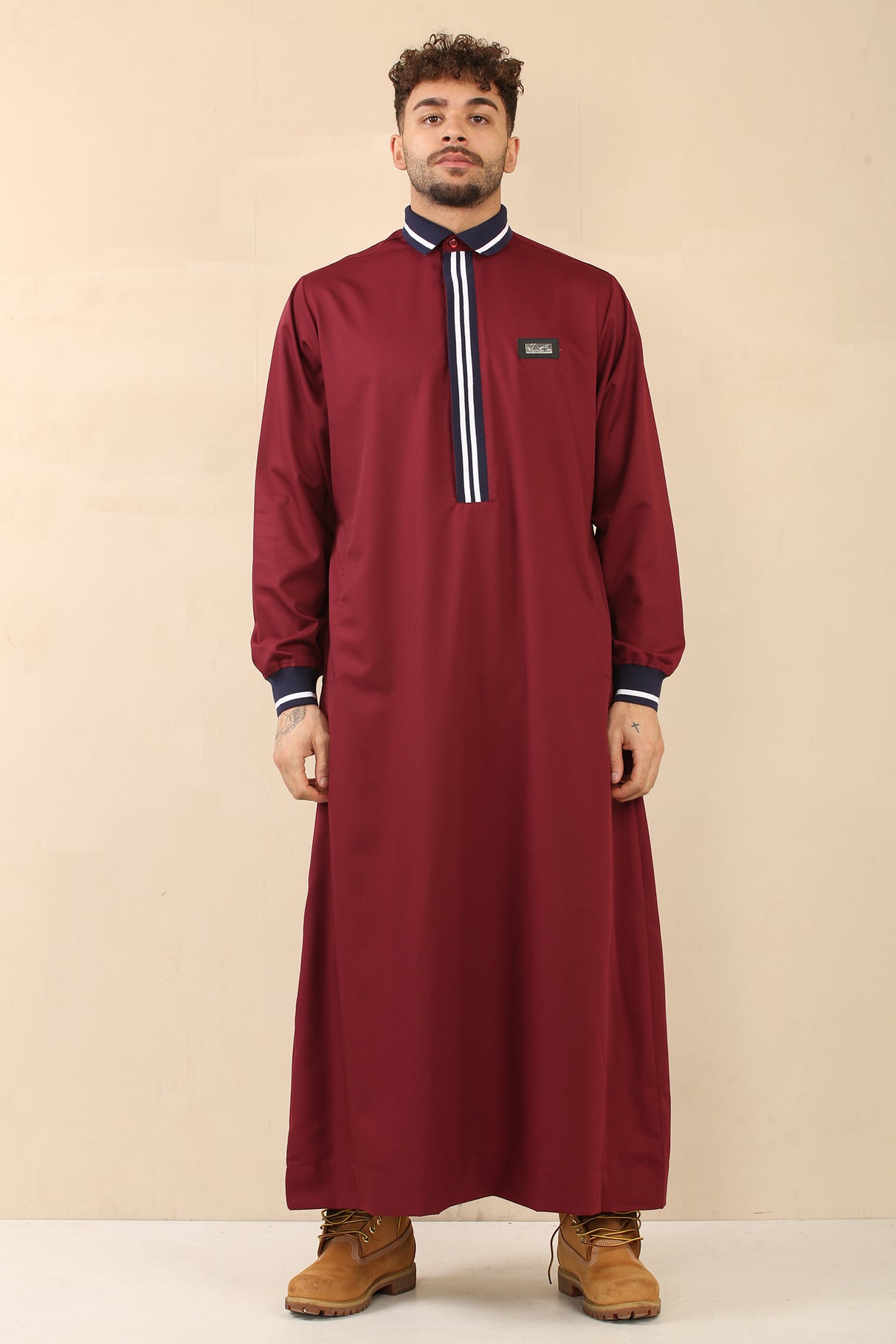 Men's Polo Collar Viscose Zipper Jubba (Maroon)