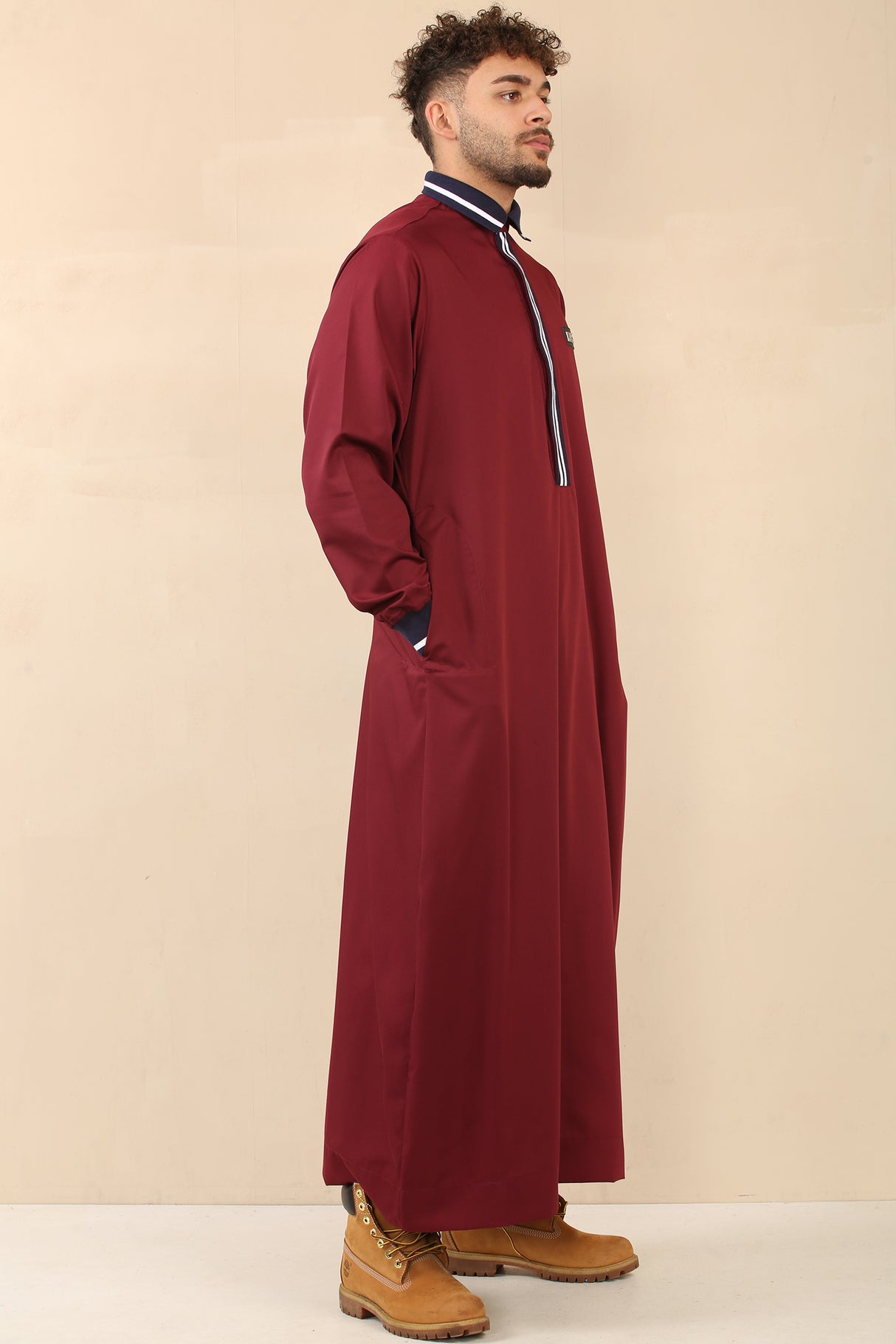 Men's Polo Collar Viscose Zipper Jubba (Maroon)