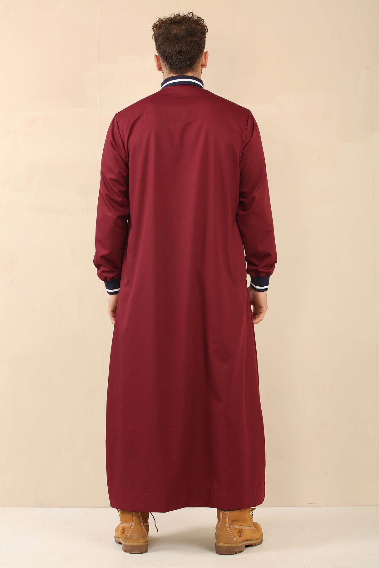 Men's Polo Collar Viscose Zipper Jubba (Maroon)