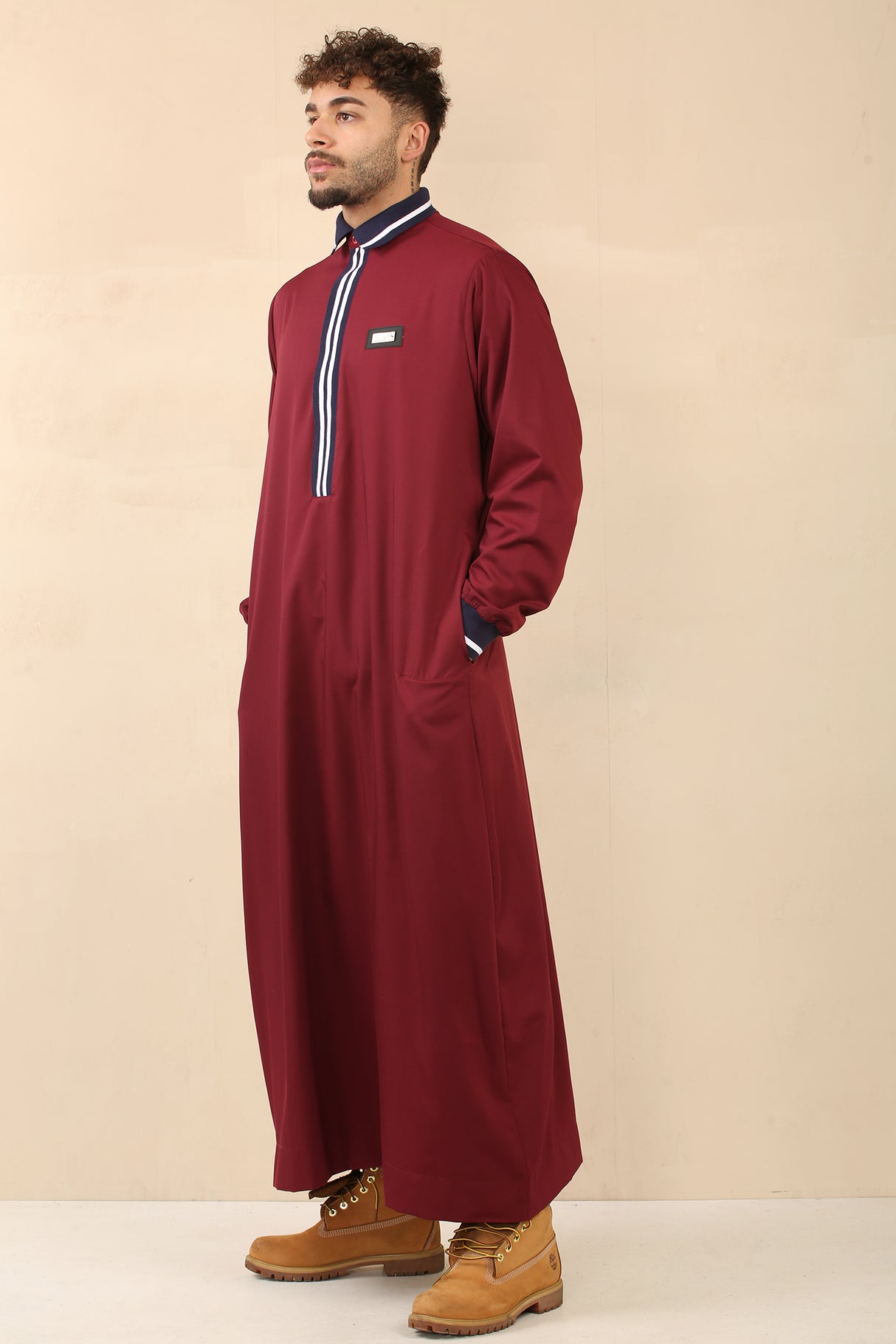 Men's Polo Collar Viscose Zipper Jubba (Maroon)