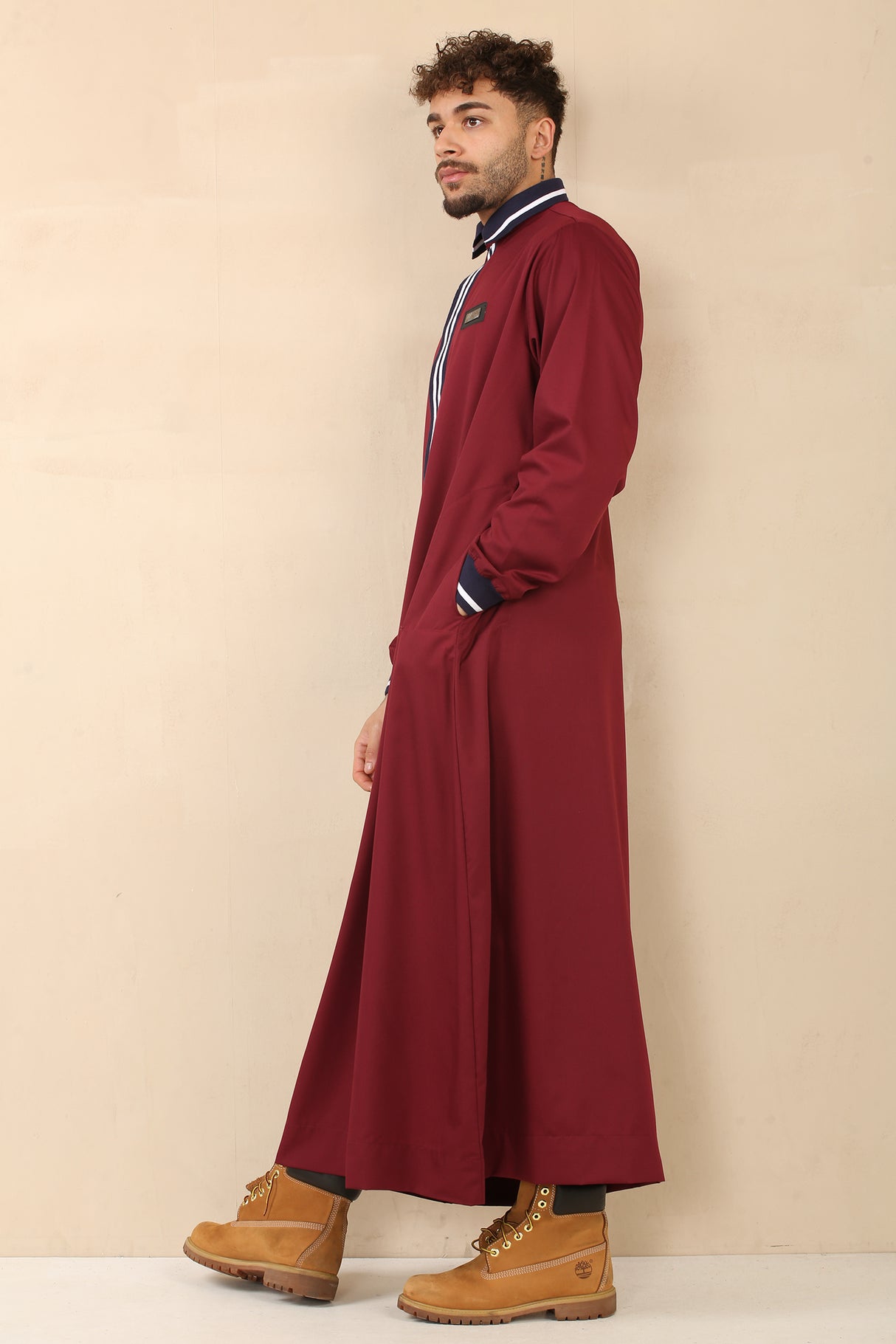 Men's Polo Collar Viscose Zipper Jubba (Maroon)