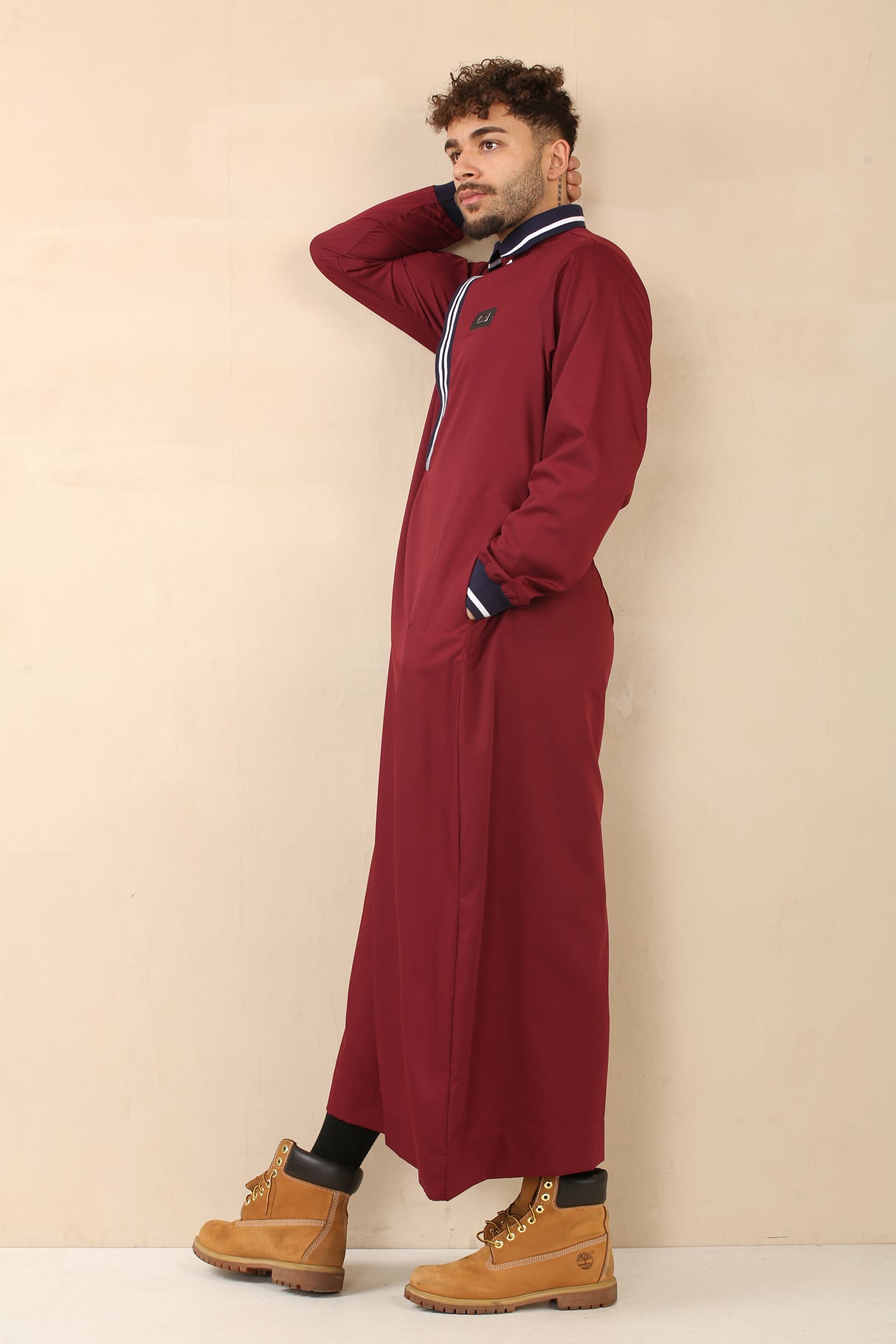 Men's Polo Collar Viscose Zipper Jubba (Maroon)