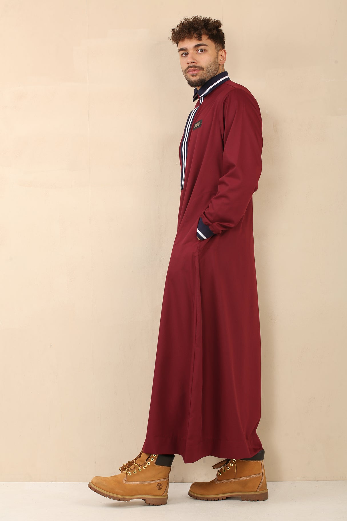 Men's Polo Collar Viscose Zipper Jubba (Maroon)