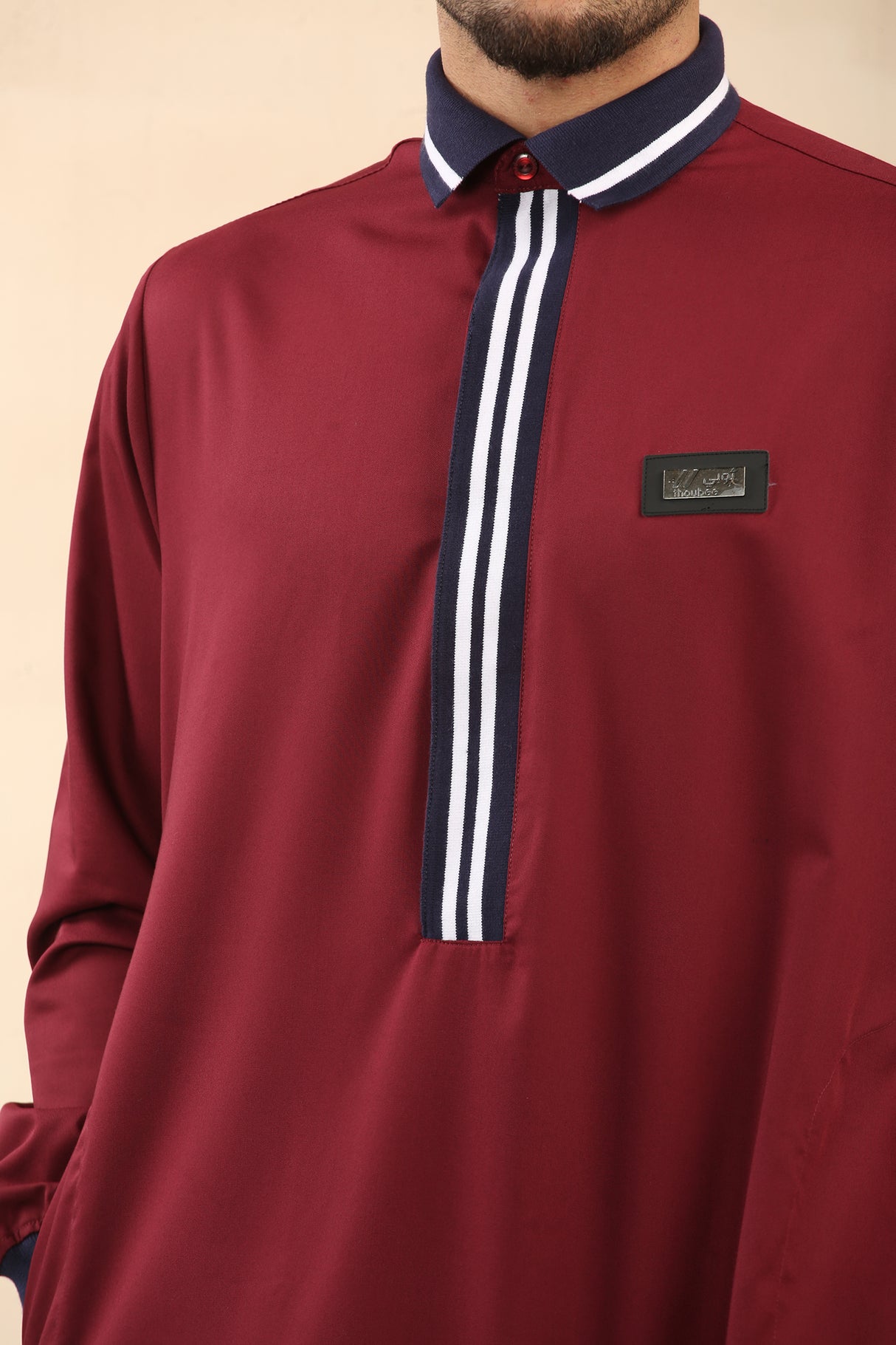 Men's Polo Collar Viscose Zipper Jubba (Maroon)