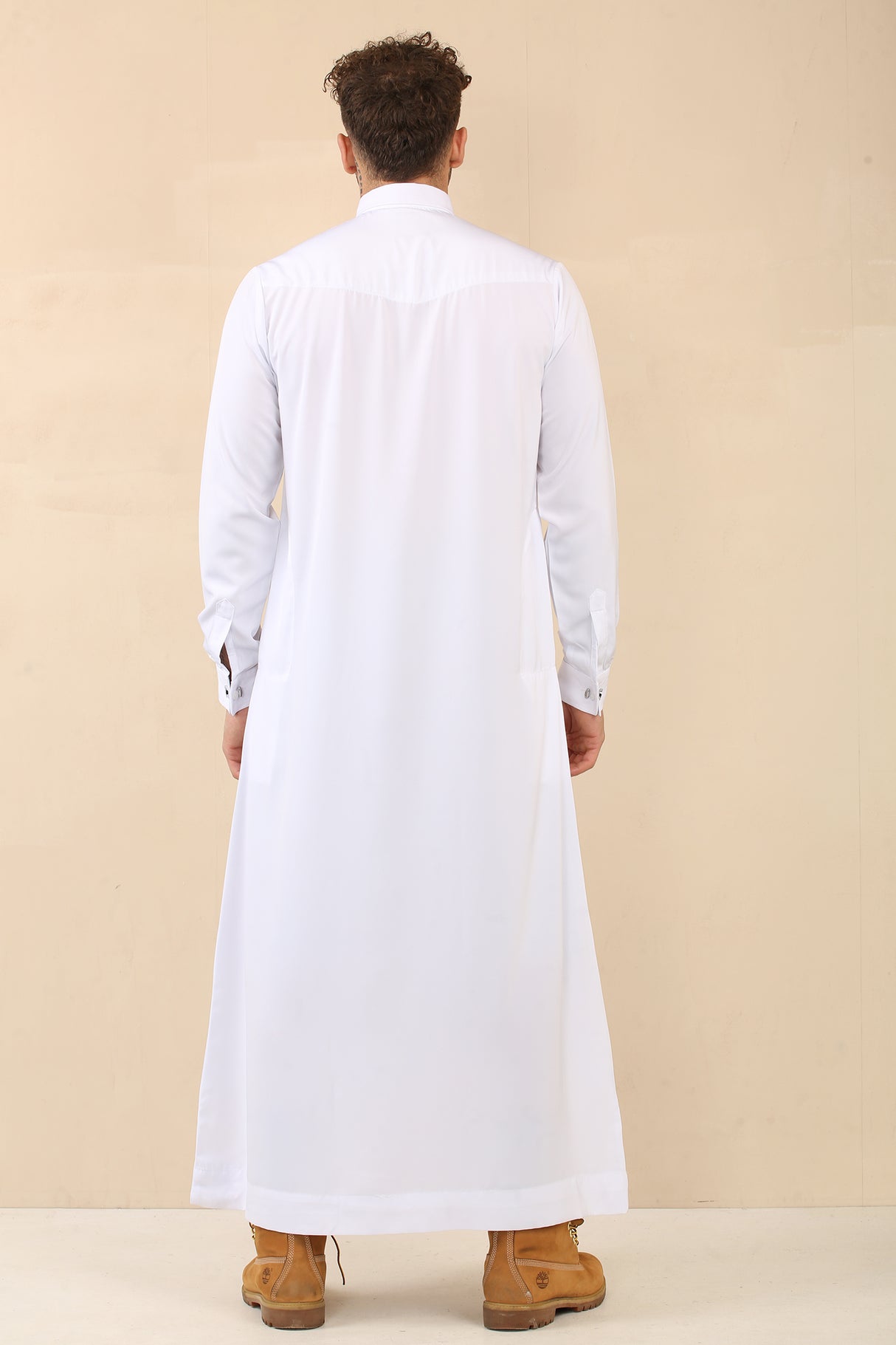 Men's Saudi Shirt Collar Cuffed Shiny Jubba (White)