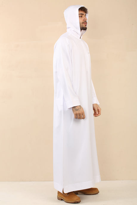 Men's Hooded Zipper Matt Finish Jubba (White)