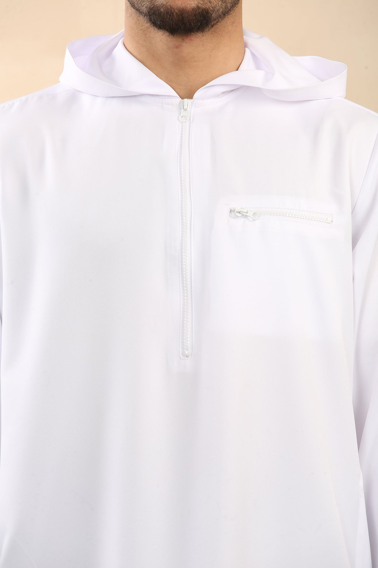 Men's Hooded Zipper Matt Finish Jubba (White)