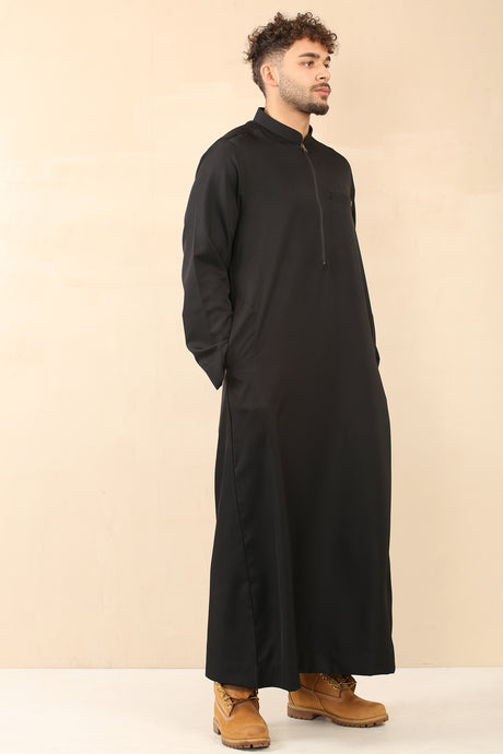 Men's Kuwaiti Matt Finish Zipper Jubba (Black)
