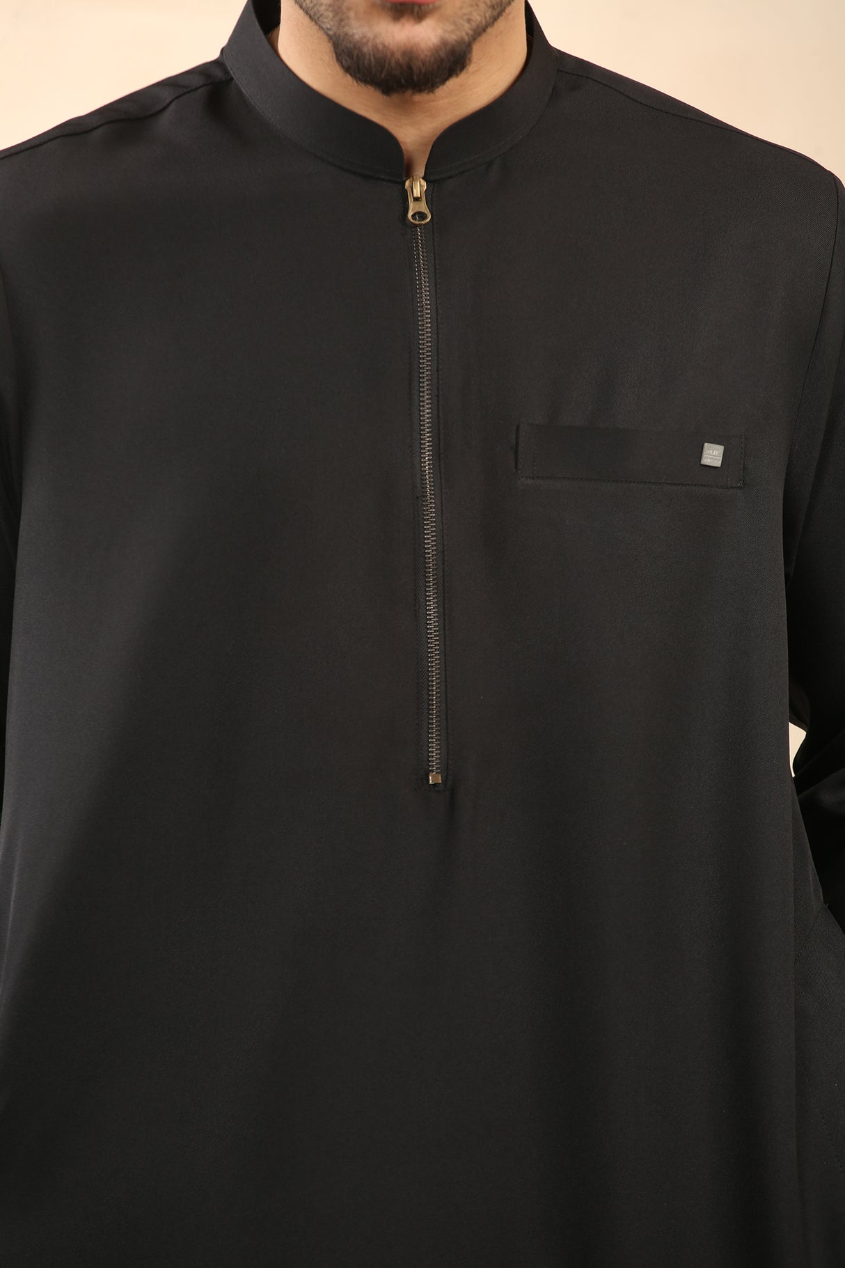 Men's Kuwaiti Matt Finish Zipper Jubba (Black)
