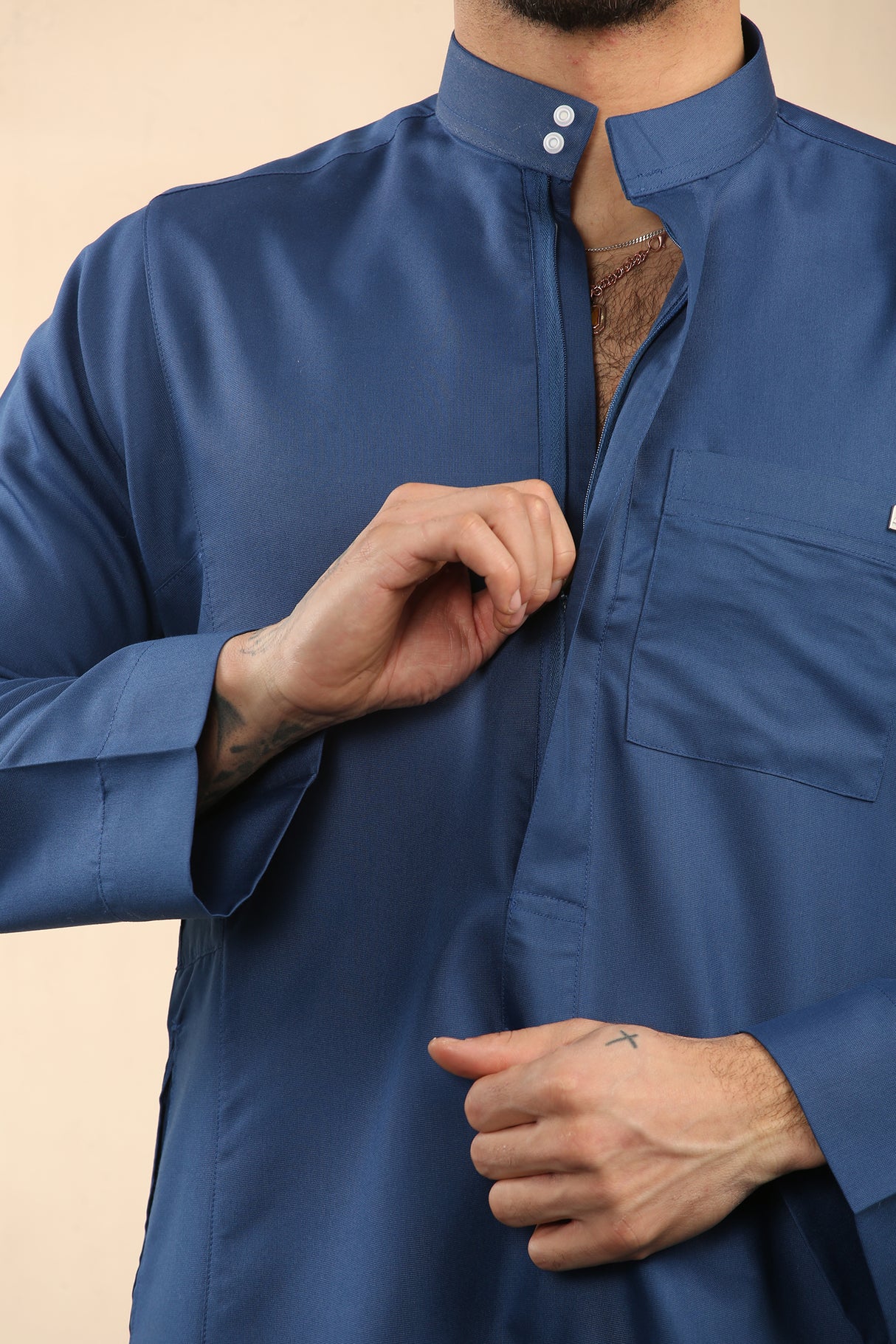 Men's Saudi Oxford Classic Zipper Jubba (Blue)