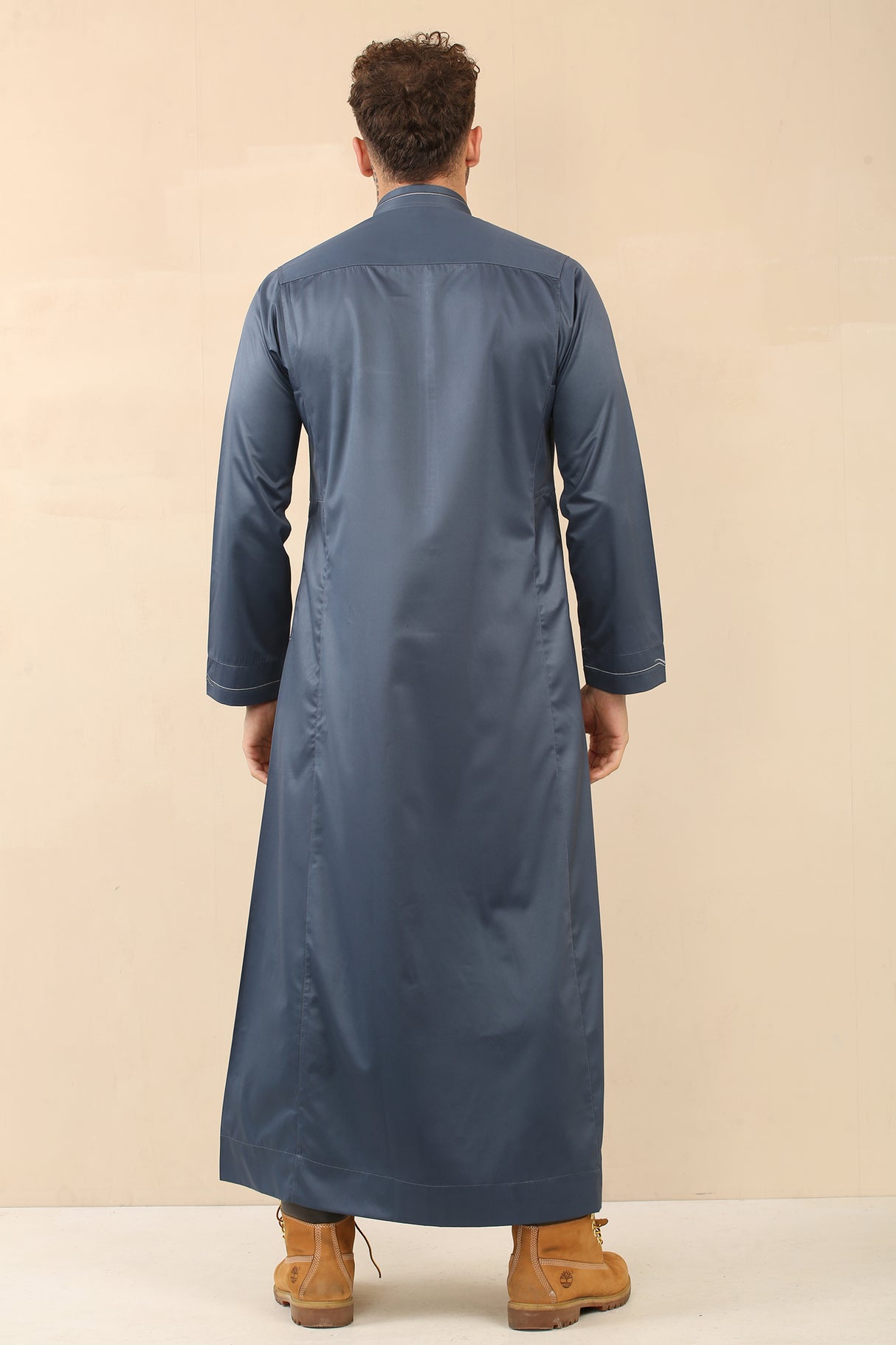 Men's Saudi Embroidered Shiny Zipper Jubba (Peacock Blue)
